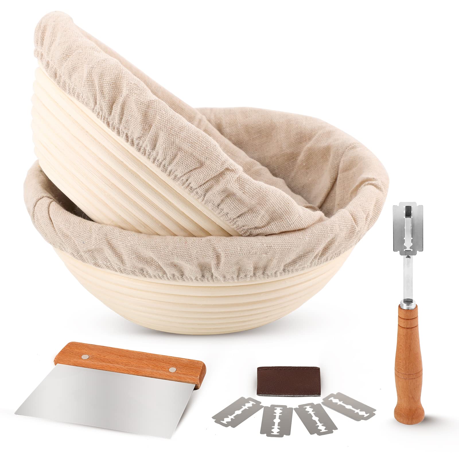 Komiikka Bread Proofing Baskets Set Of 2, Sourdough Bread Making Supplies Starter Kit, Bread Making Tools, Proofing Basket For B