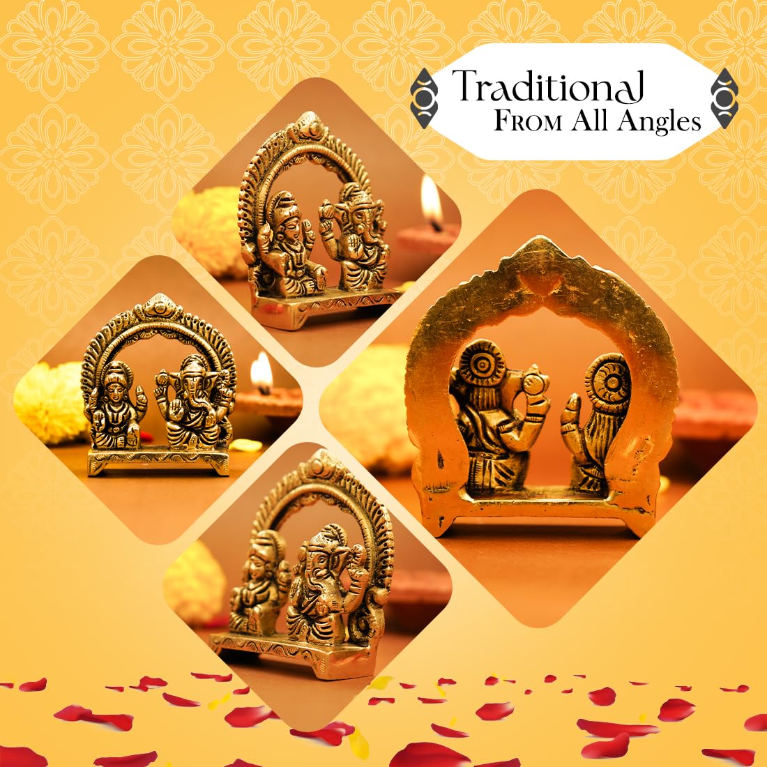 Ekhasa 100% Pure Brass Laxmi Ganesh Murti (Size: 8 cm) | Lakshmi Ganesh Idol for Diwali Puja, Study Table, Pooja Room & Home Dec