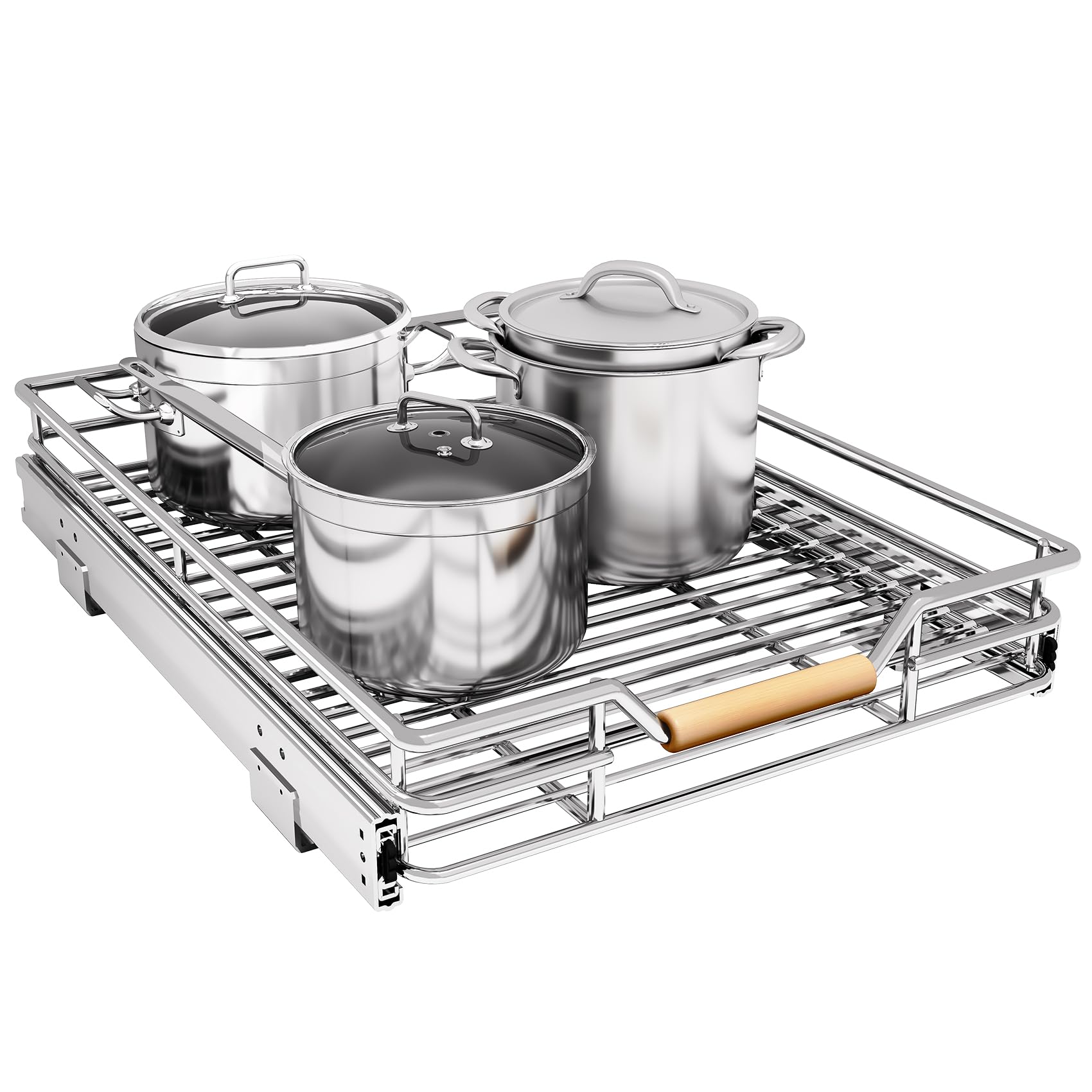 Pull out Cabinet Organizer,Heavy Duty Smooth Sliding Under Cabinet Shelves for Pots and Pans,Roll out Drawers with Thickened Chr