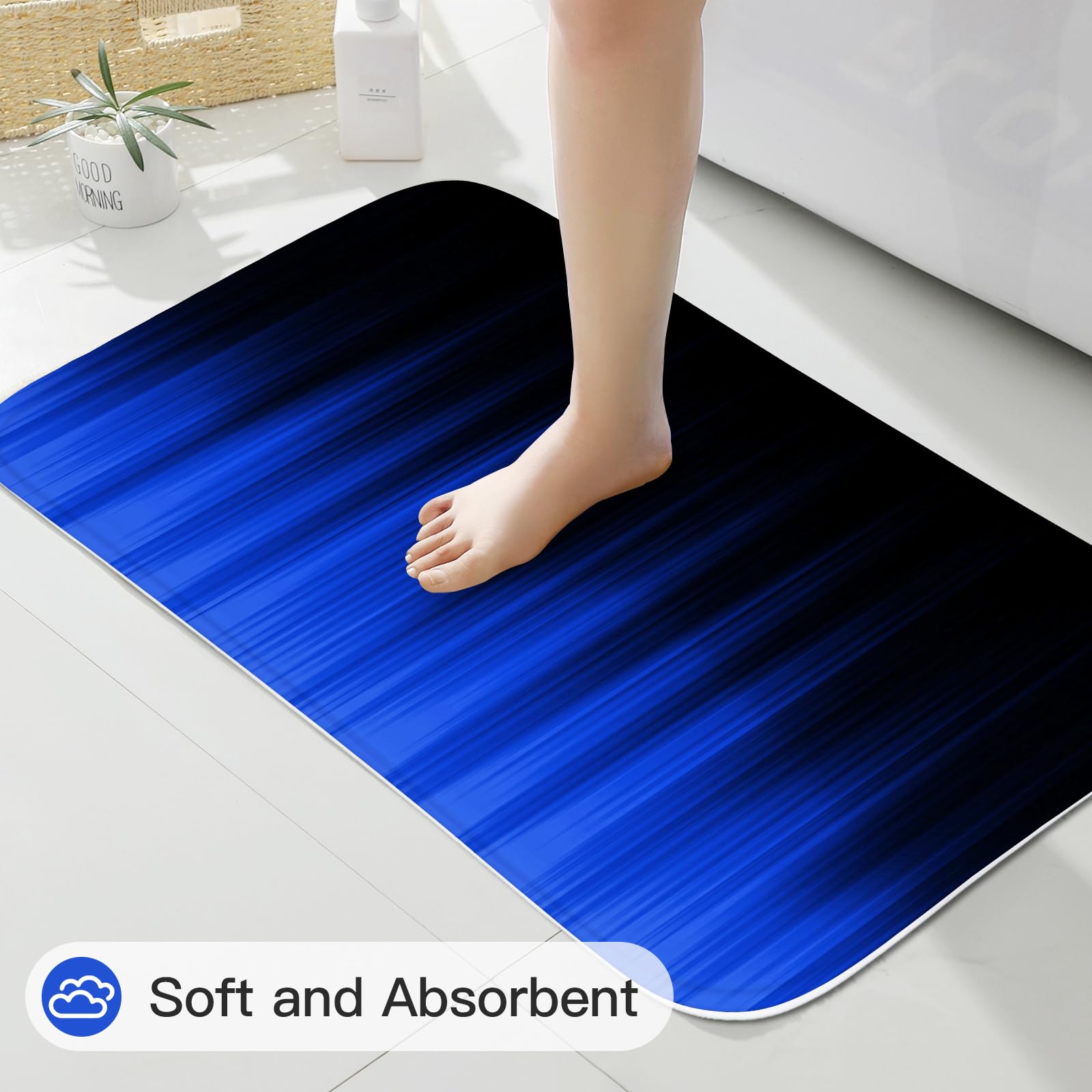 Litabel 4 Pcs Royal Blue And Black Gradient Shower Curtain Set With Rugs And Toilet Lid Cover, Modern Simple Waterproof Fabric B
