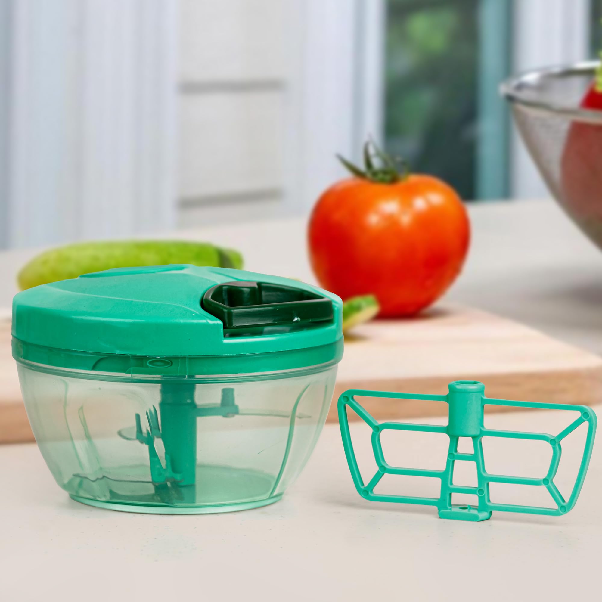 The Earth Store 450 Ml String Chopper For Kitchen | Manual Chopper For Vegetable, Onion, Garlic Cutter | 3 Blades & 1 Plastic Wh