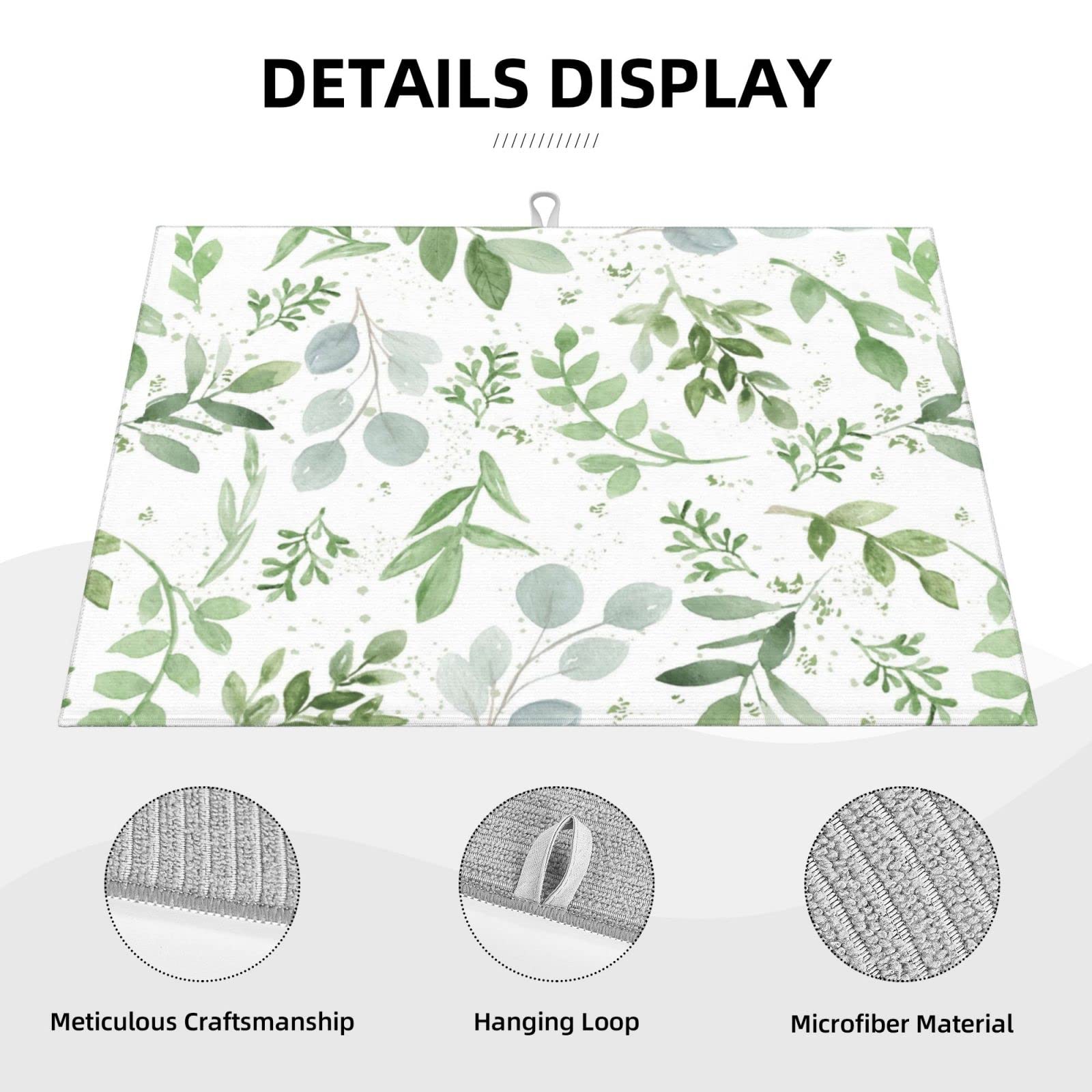 Sage Green Dish Drying Mat For Kitchen Counter Microfiber Absorbent Dish Draining Reusable Washable Extra Large 18''X24'' (Green