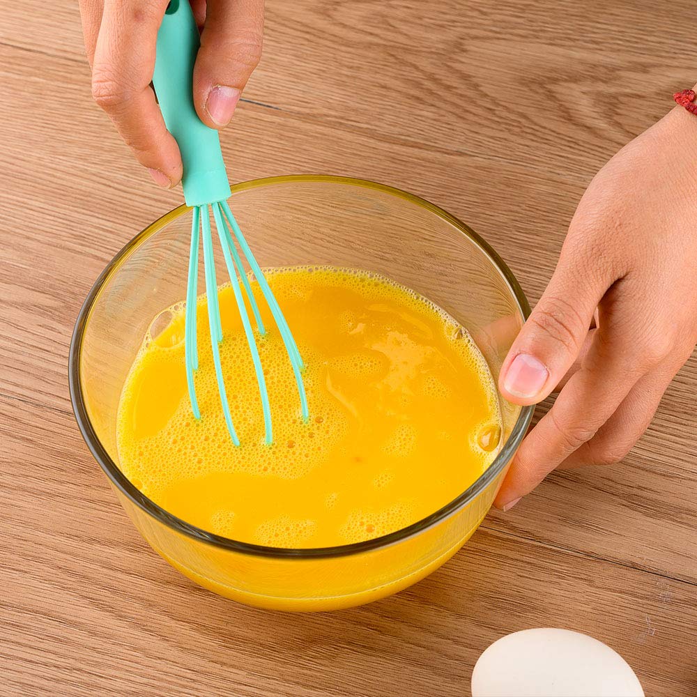WinAimer Mini Silicone Whisk Set - 3 Pcs Colorful Egg Beaters, 6.7" x 1.6", Pink/Blue/White Kitchen Utensils for Cooking
