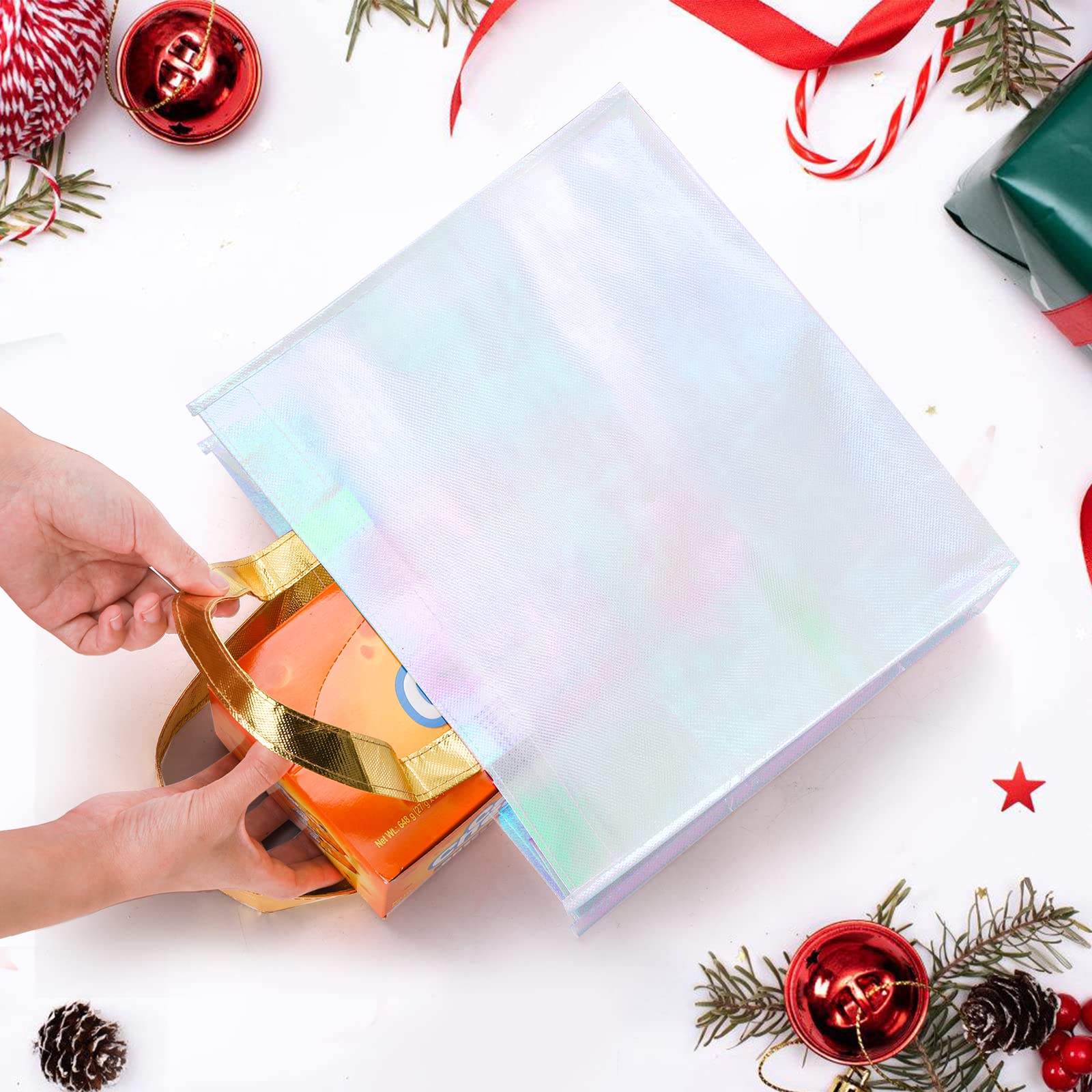 Lyellfe 20 Pieces Glossy Reusable Grocery Bag, Non Woven Blue Gift Bag With Handles, Fashionable Bridesmaid Tote Bag, Durable Sh