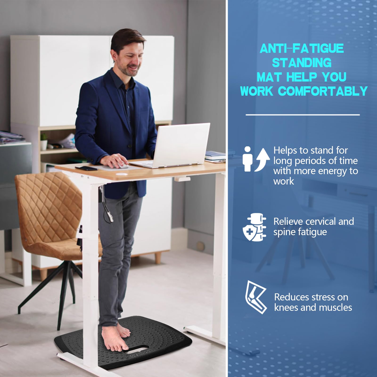 Ergohead Anti Fatigue Kitchen Floor Mat Comfort Standing Mat, Portable Office Standing Desk Mat, Multi-Purpose Kitchen Rug, Buil