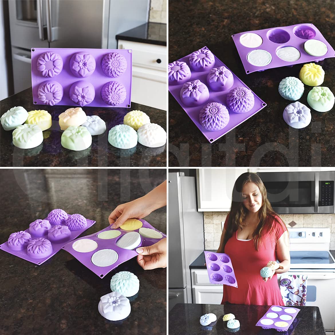 Oligitdi Silicone Cupcake Baking Muffin Mould Silicone 6 Cavity Mixed Flower Cupcake Baking Muffin Candle Soap Mould