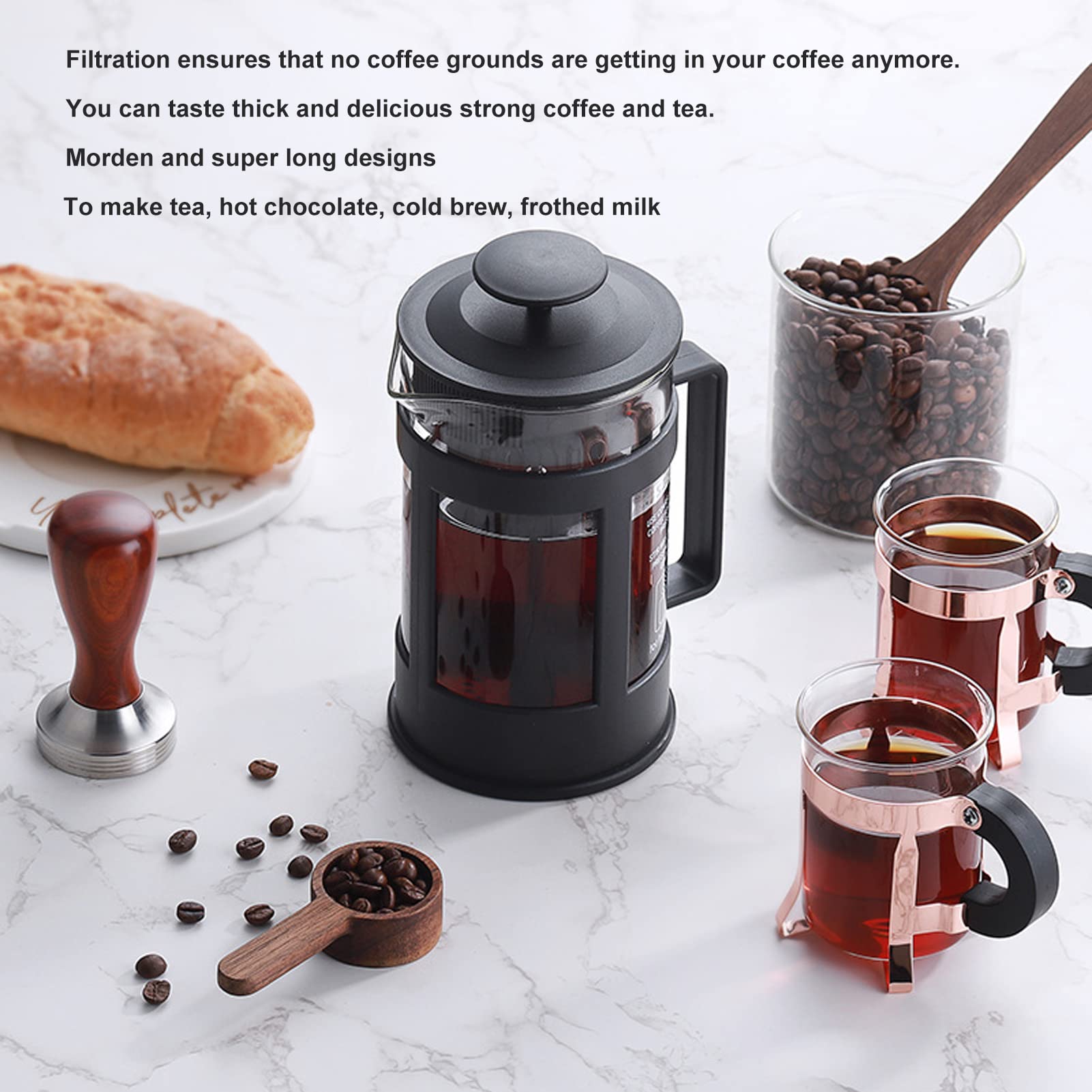 Chiciris 350Ml French Press Coffee Maker Glass Stainless Steel Glass French Press Teapot Almond Milk, Cashew Milk, Fruit Infusio