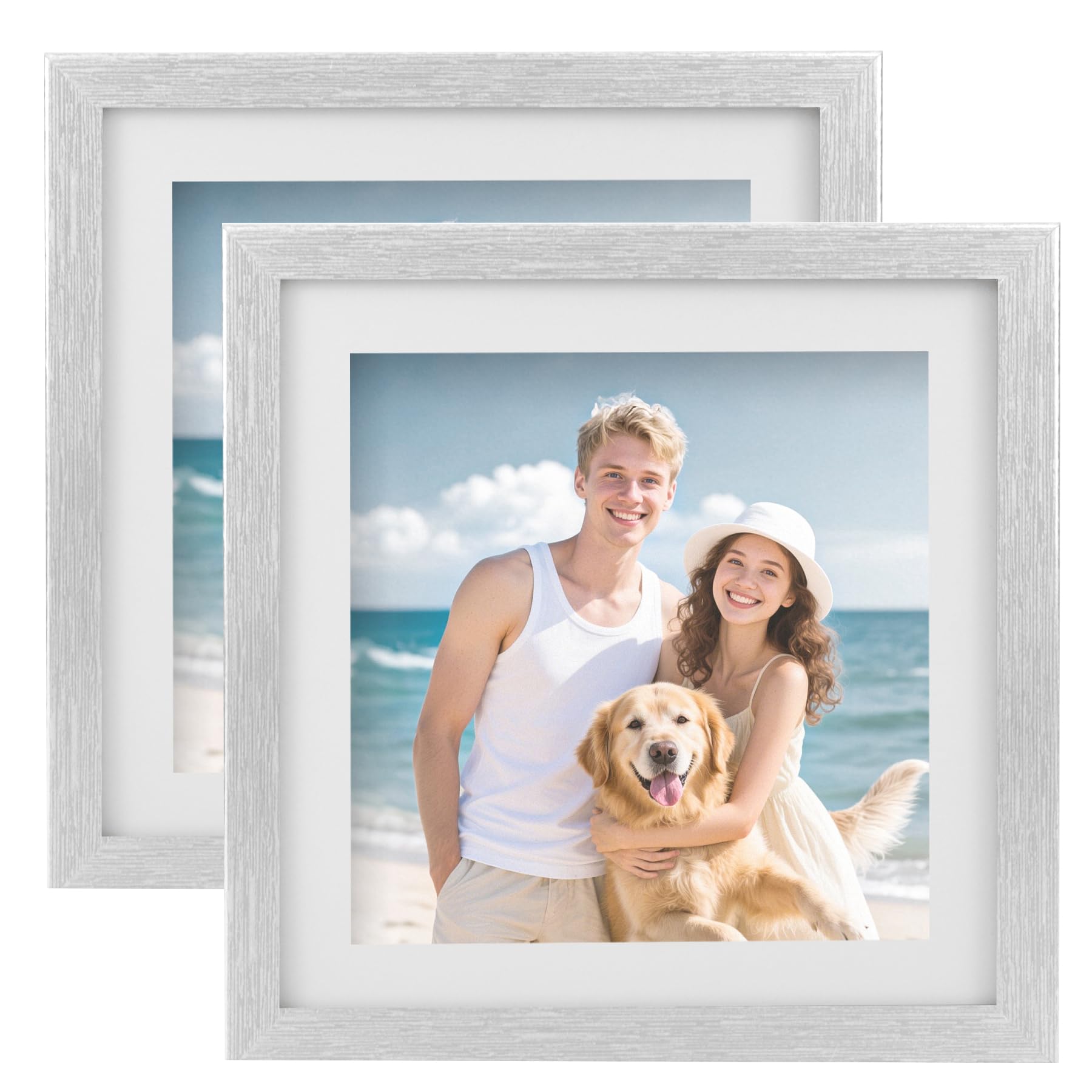 TOFOREVO Picture Frames 10x10 Set of 2 Distressed Silver Wood Grain Photo Frame for Gallery Wall Mounting or Tabletop Display