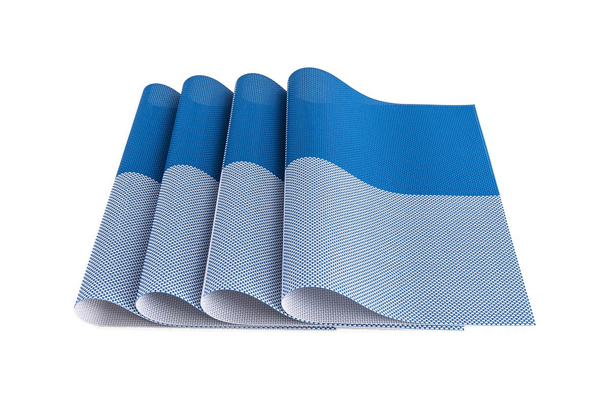 Createshao Pvc Vinyl Red Striped Placemat Woven Placemats Rectangular Place Mat Washable Table Mats (6 Pcs, A2- Blue White Latti