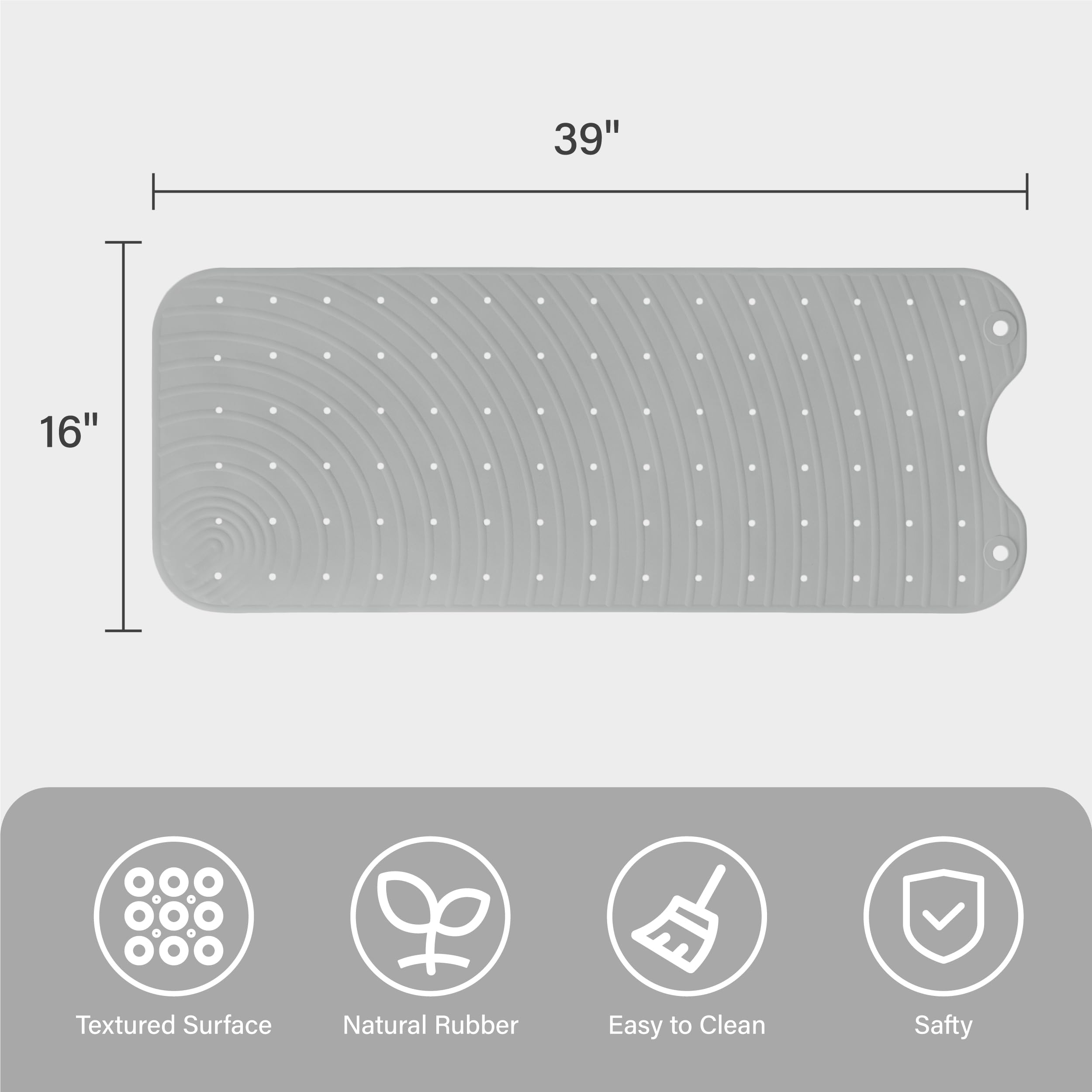 Selfsuite Extra Long Rubber Bathtub Mat, Non-Slip Shower Tub Mat, 39X16 Inch, Bath Tub Floor Mat With Suction Cups And Drainage