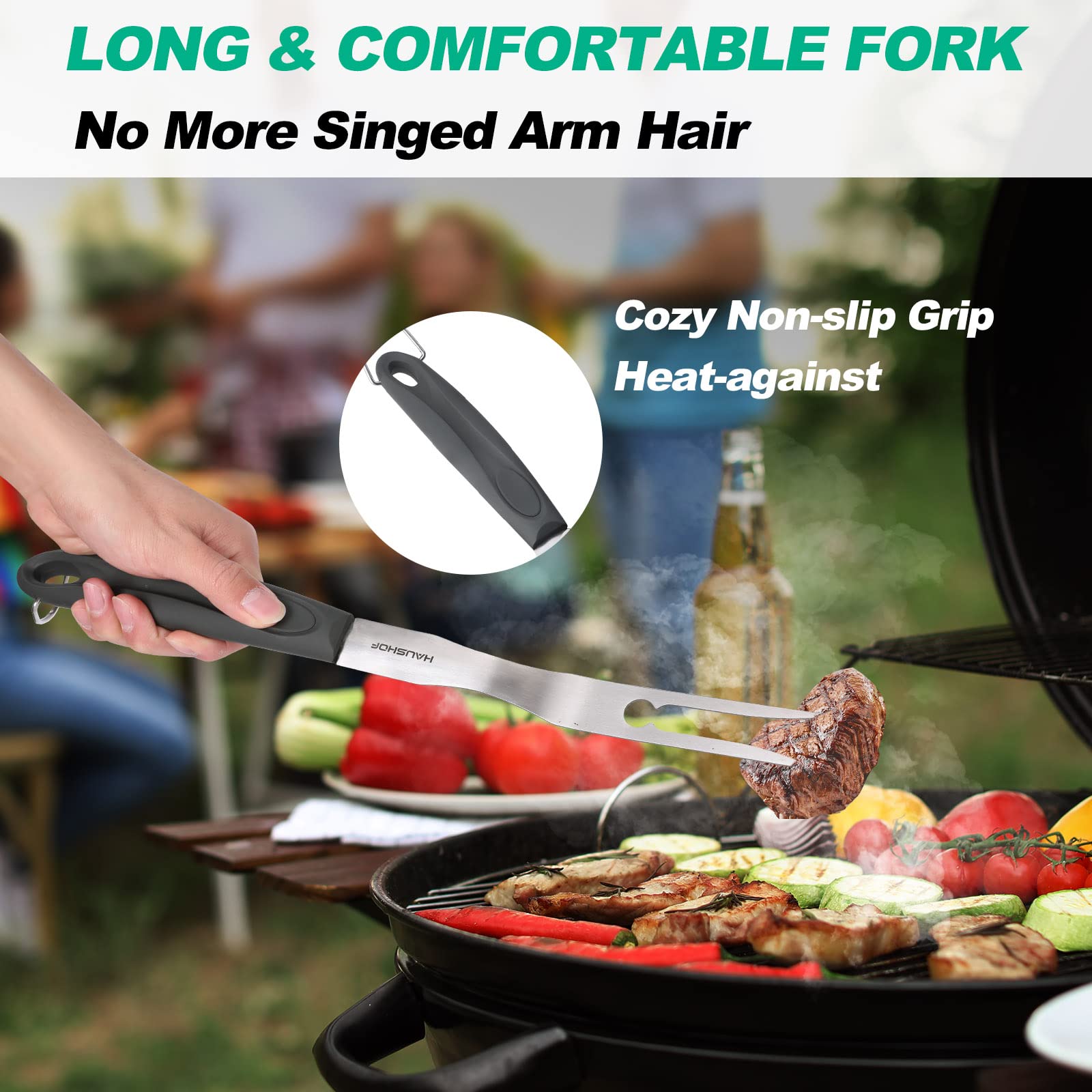 Haushof Large Grill Accessories Heavy Duty Bbq Set Gifts For Men/Women - Premium Stainless Steel Spatula, Fork & Tongs (16.5/16/
