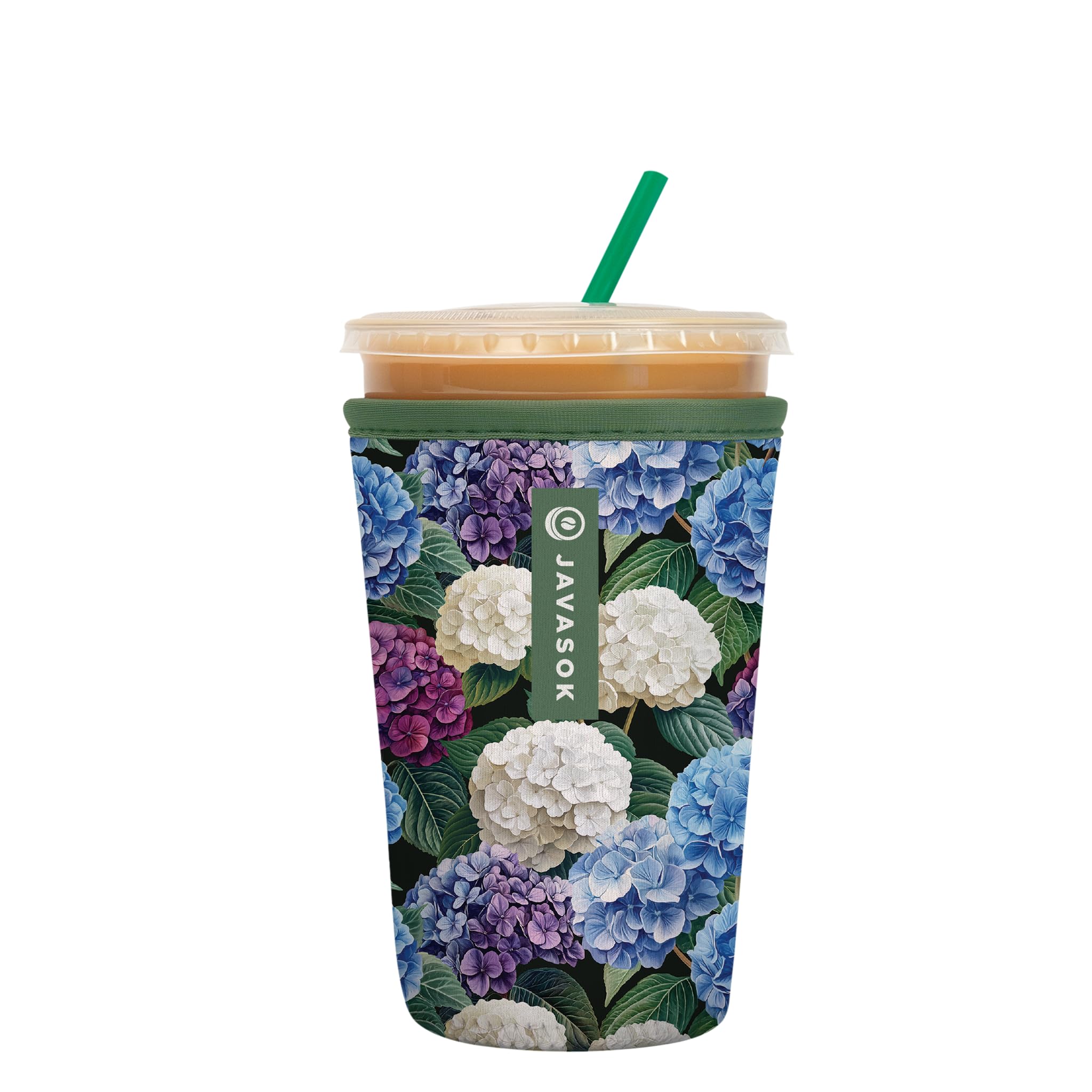 Sok It JavaSok Iced Coffee & Cold Soda Insulated Neoprene Cup Sleeve (Hydrangea Garden, Small: 16-20oz)