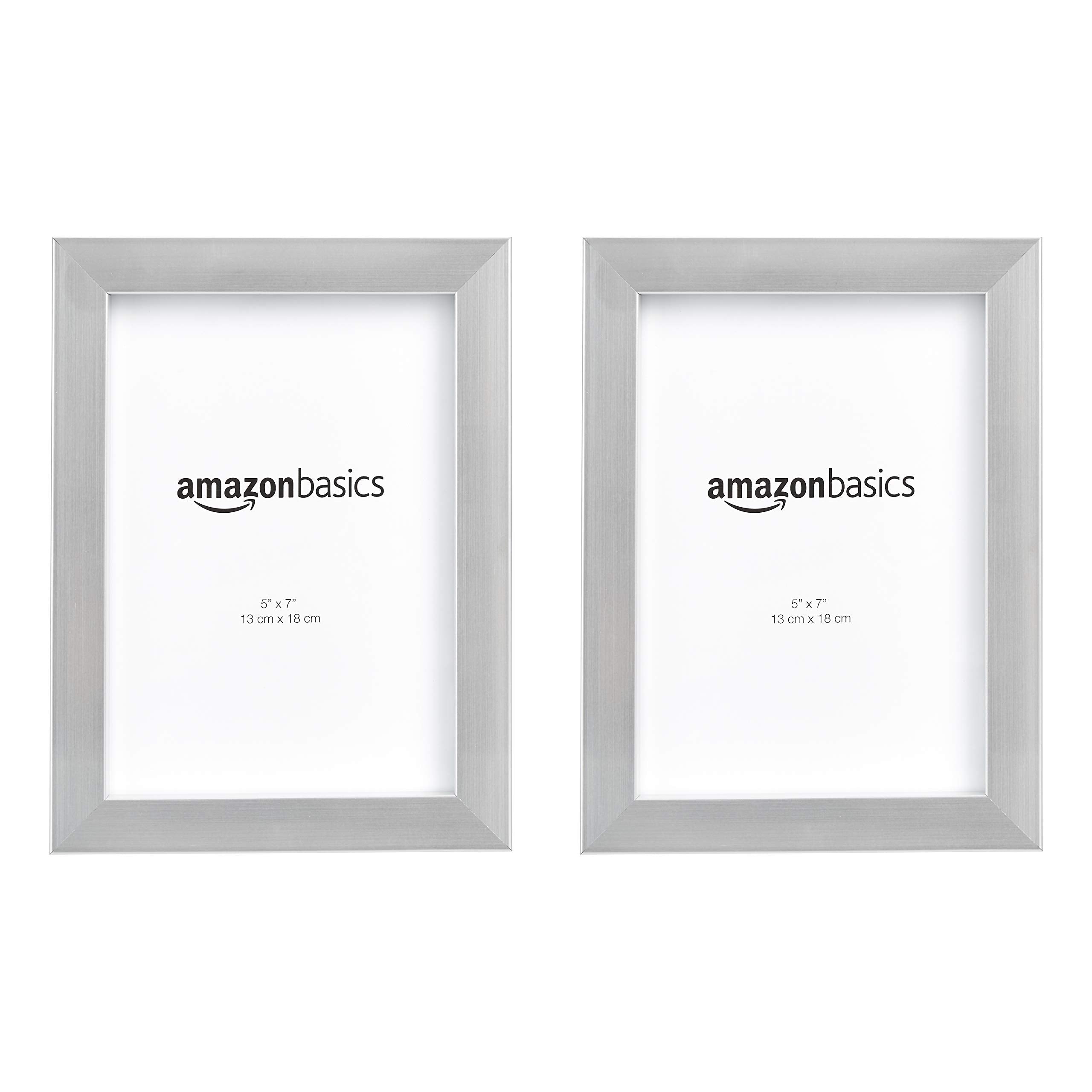 Amazon Basics Rectangular Photo Picture Frame, 5 x 7, Pack of 2, 8.31 x 6.30 inches, Nickel