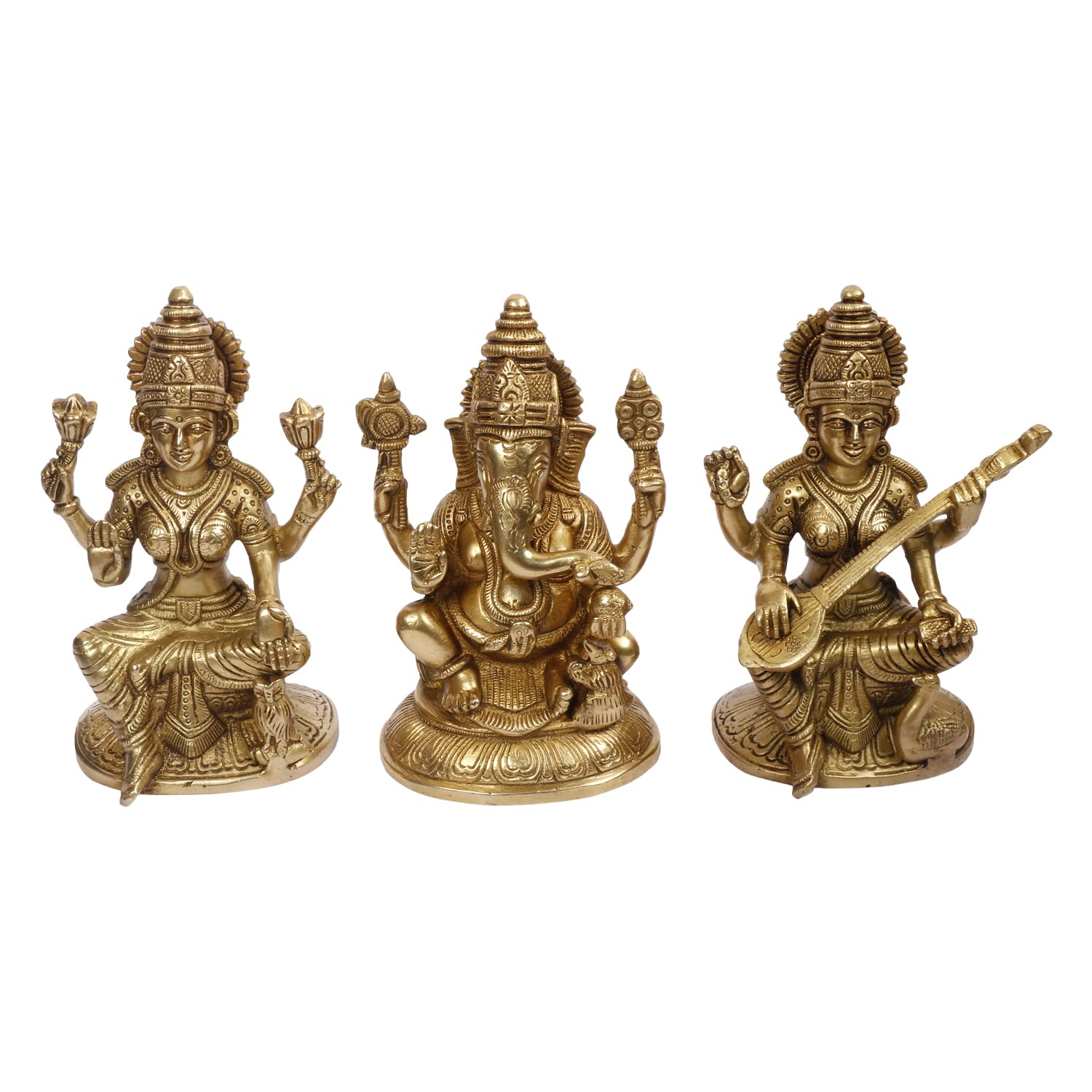 Kartique Brass Laxmi Ganesh Saraswati Bhagwan Idol Ganpati Murti Metal Statue For Home Office Success Entrance Decor Pooja Good 