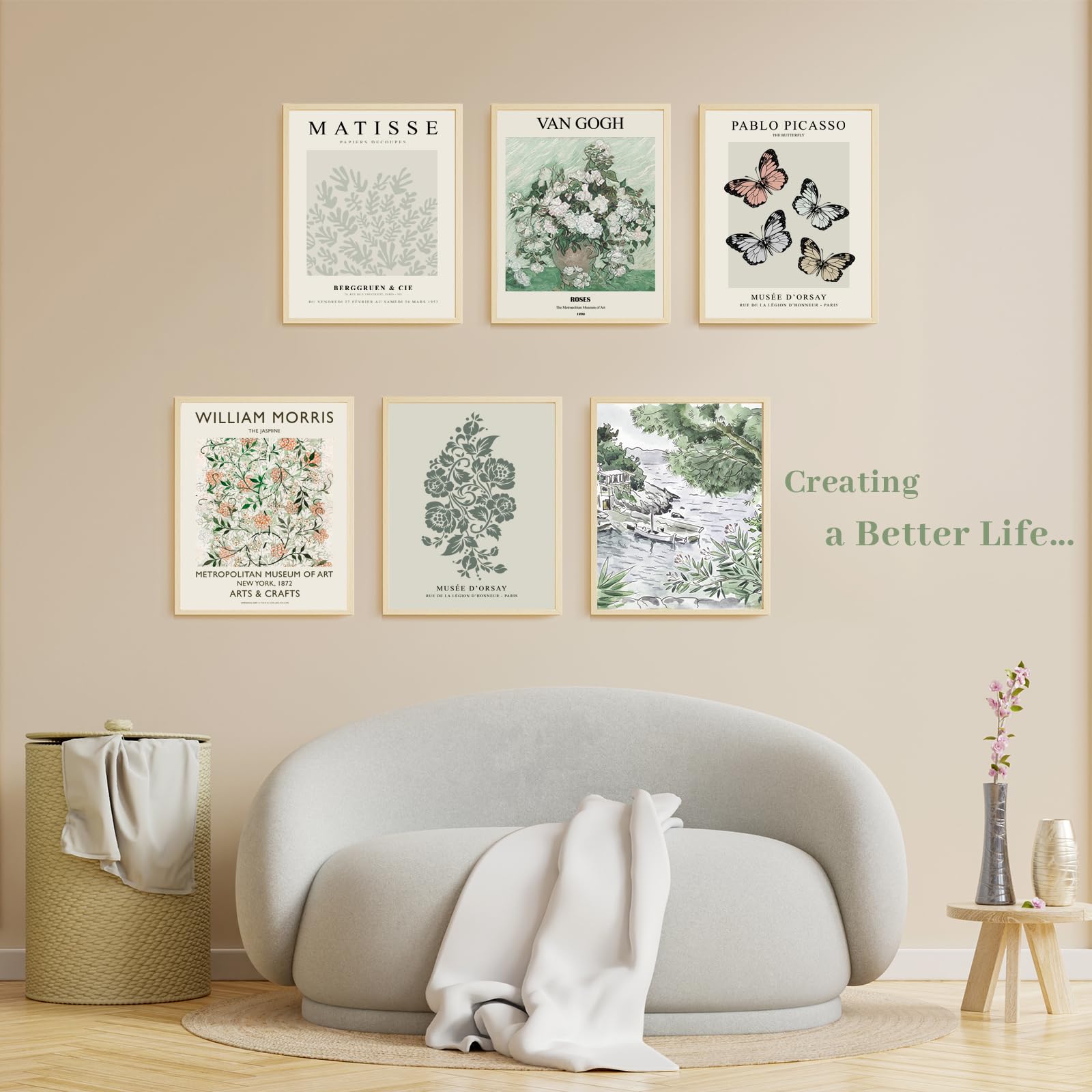 Qiaomics Sage Green Poster Master Wall Art Print,Matisse Wall Decor Aesthetic,Exhibition Posters Wall Art Flower Pictures For Be
