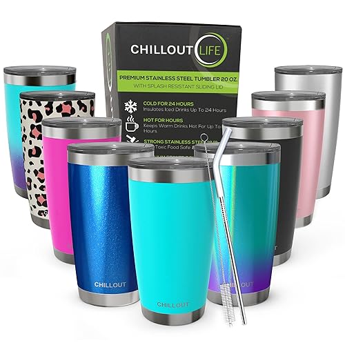 Chillout Life 20 Oz Stainless Steel Tumbler With Lid - Double Wall Vacuum Insulated Coffee Mug With Splash Proof Lid And Straw F