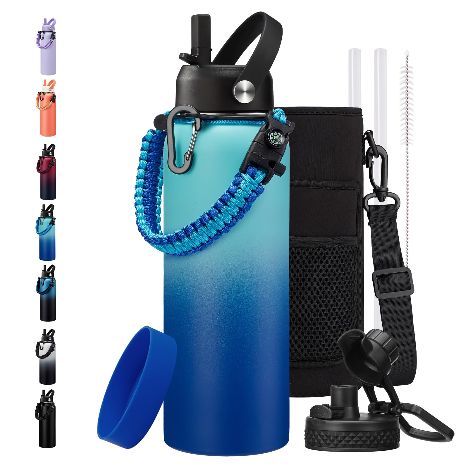BENZZO Insulated Water Bottle 40 oz - Keep Cold 48H Hot 24H, Metal Water Bottles with Straw & Auto Chug Lids, Flask Boot, Travel