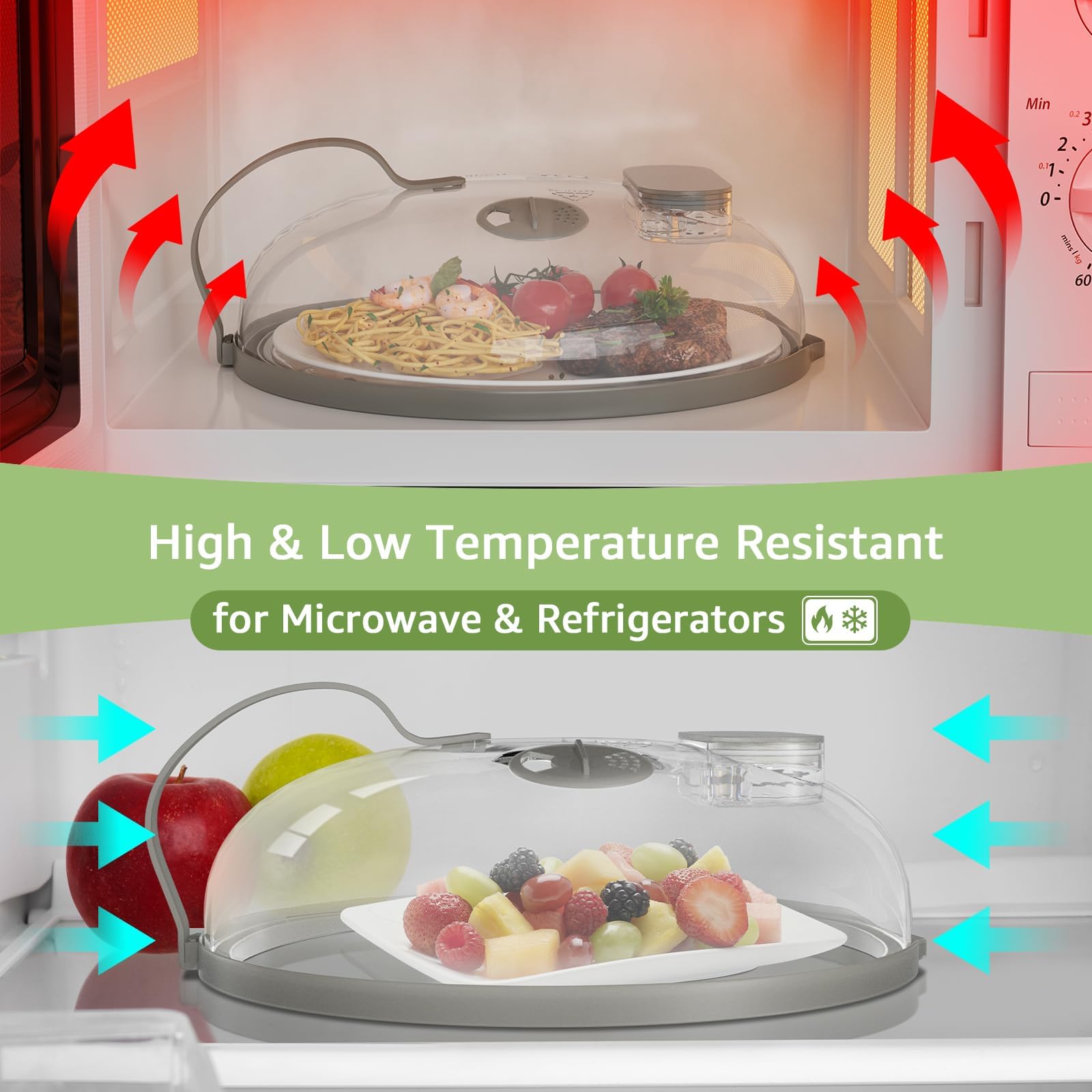 Microwave Splatter Cover With Water Steamer For Food - 10 Inch Steam Microwave Splatter Guard With Handle Plate Covers For Heati