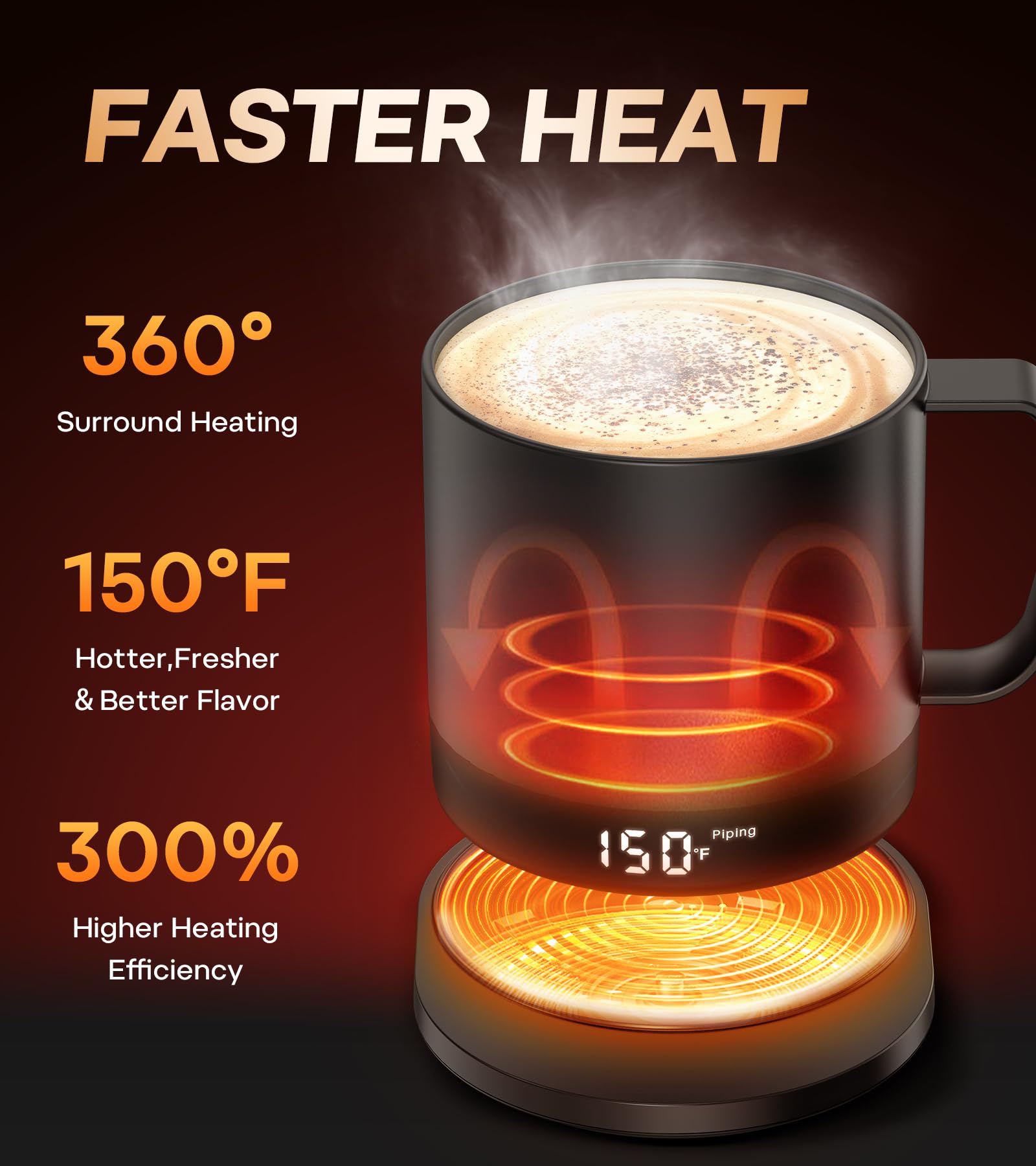 buuo Self Heating Coffee Mug - 14 Oz, Temperature Control, LED Display, Black, Premium Stainless Steel with Ceramic Coating