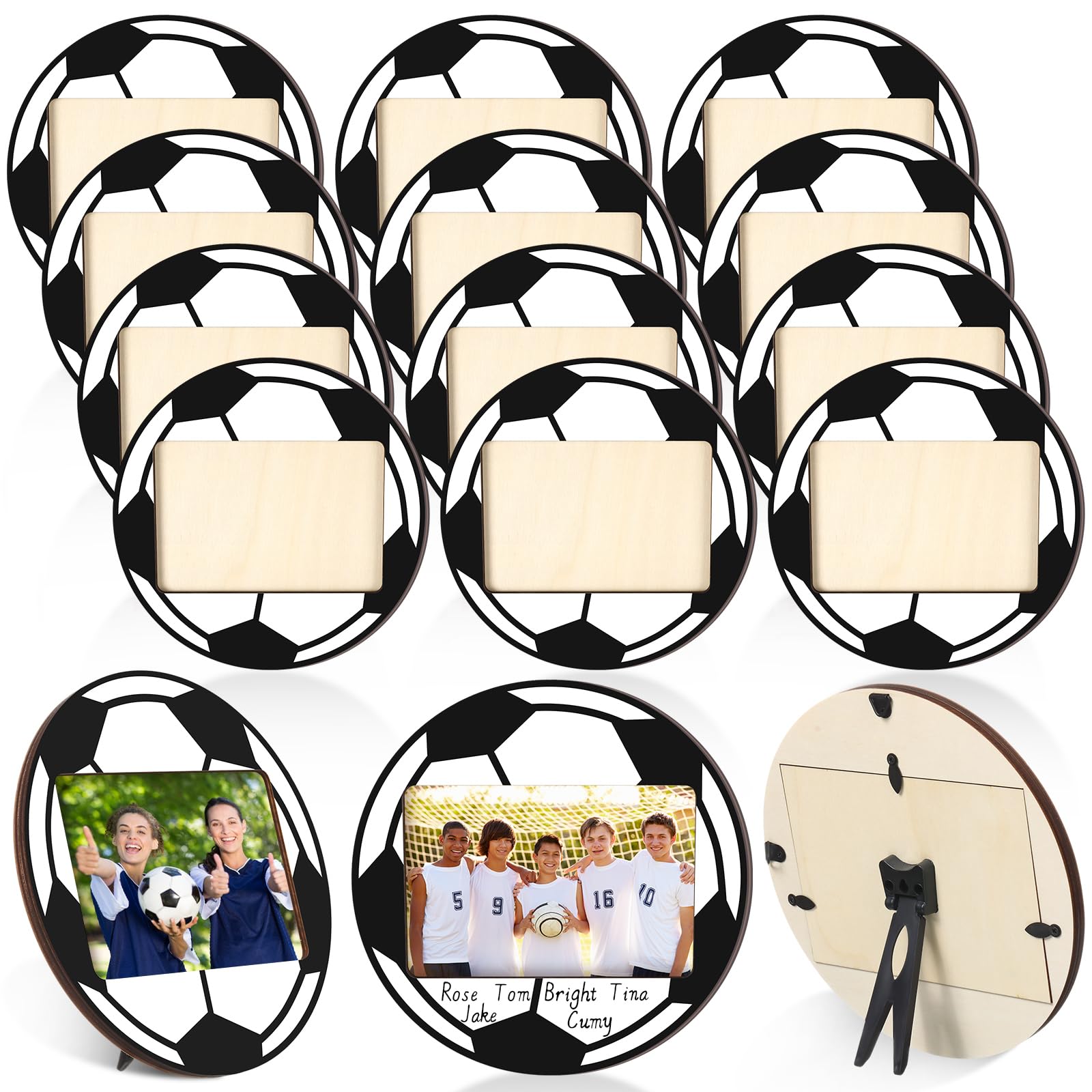 Qunclay 24 Pcs Soccer Picture Frame Wooden Photo Soccer Frame Sport Picture Tabletop Gifts for Athlete Coach Team Sports Party, 