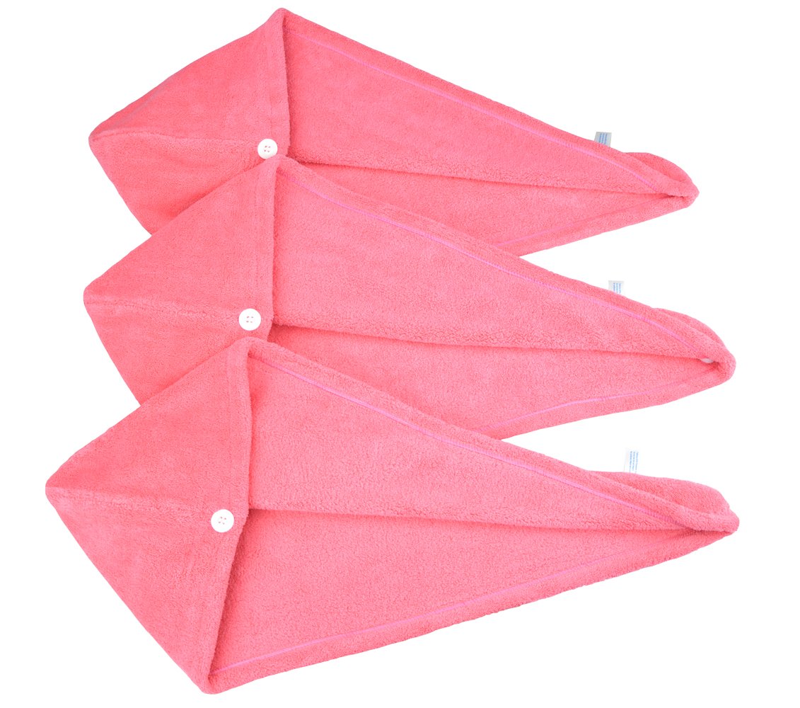 HOPESHINE Women's Soft Shower Hair Towel Twist Hair Turban Wrap Drying Cap Great Gift for Women (Rose Red 3-Pack)