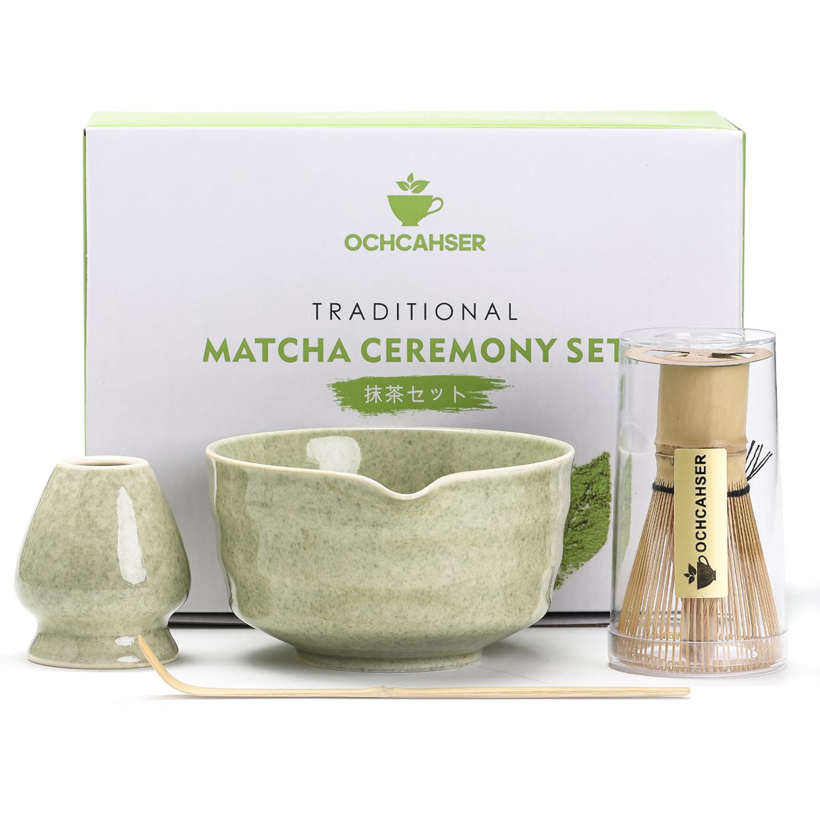 Ochcahser Matcha Set, Japanese Tea Set Includes Matcha Bowl With Spout, Matcha Whisk Holder, Bamboo Matcha Whisk And Bamboo Scoo