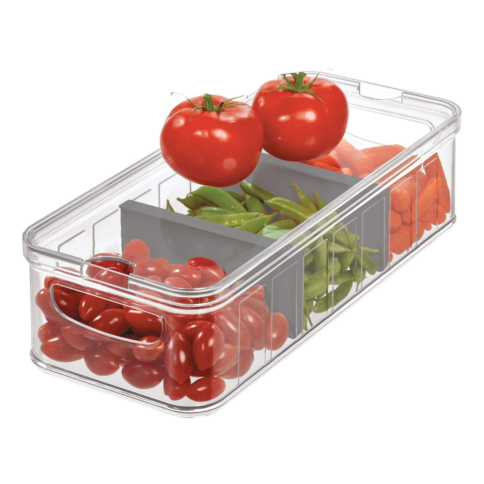 iDesign Recycled Plastic Crisp Large Divided Fruit and Vegetable Storage with Easy to Grip Integrated Handles Designed to Keep F