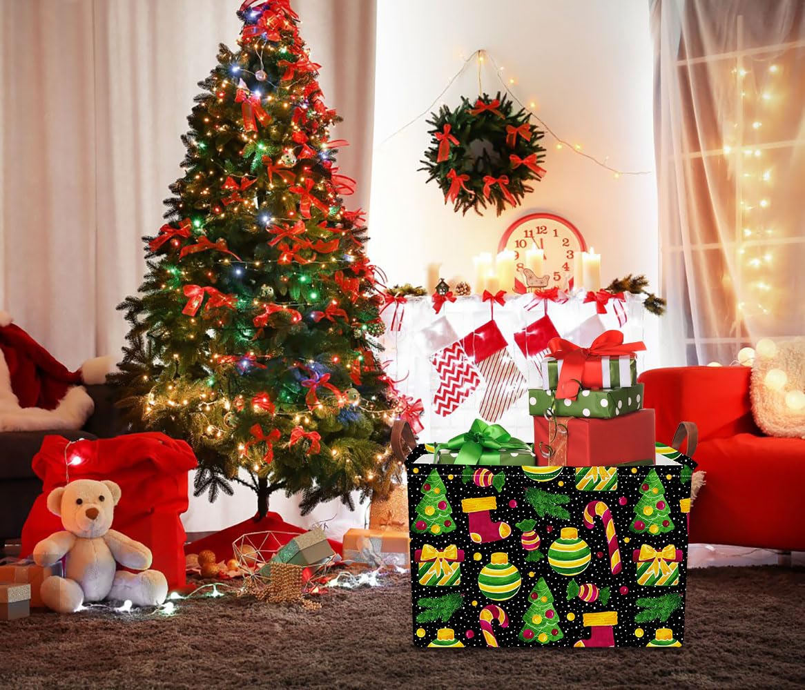 NTAOHAMPER Rectangular Storage Basket Empty,Storage Bin with Handles,Room Decor,Gift Basket,Book Box(Black Christmas)