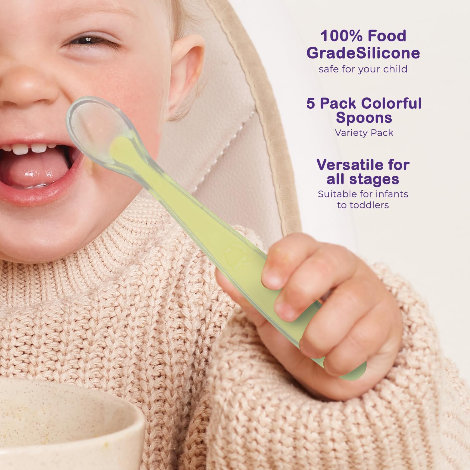 Best First Stage Baby Infant Spoons  5-Pack  Soft Silicone Baby Spoons Training Spoon Gift Set For Infant