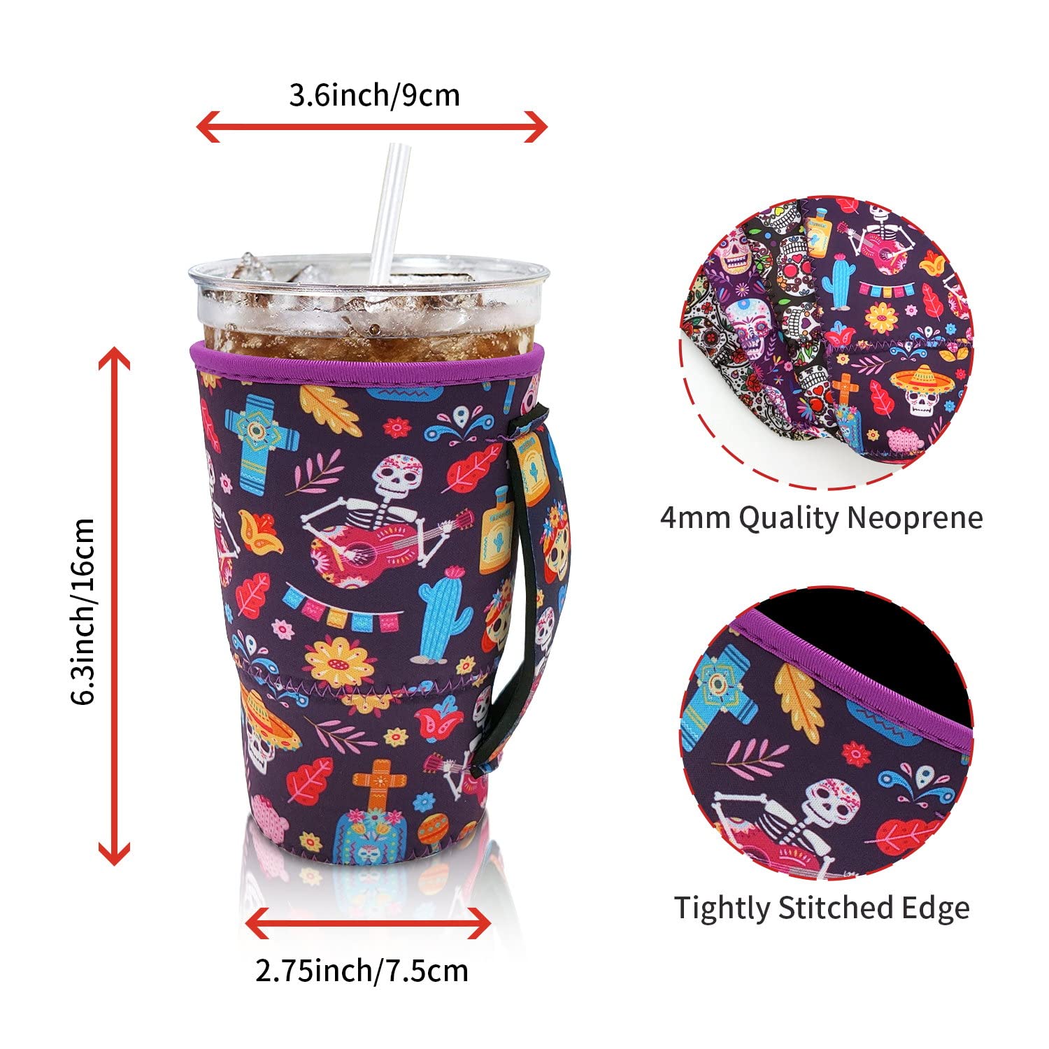 4Pack Reusable Iced Coffee Sleeve Insulator Sleeves For Cold Drinks Beverages, Neoprene Cup Holder For Most Coffee, Fits 30-32Oz
