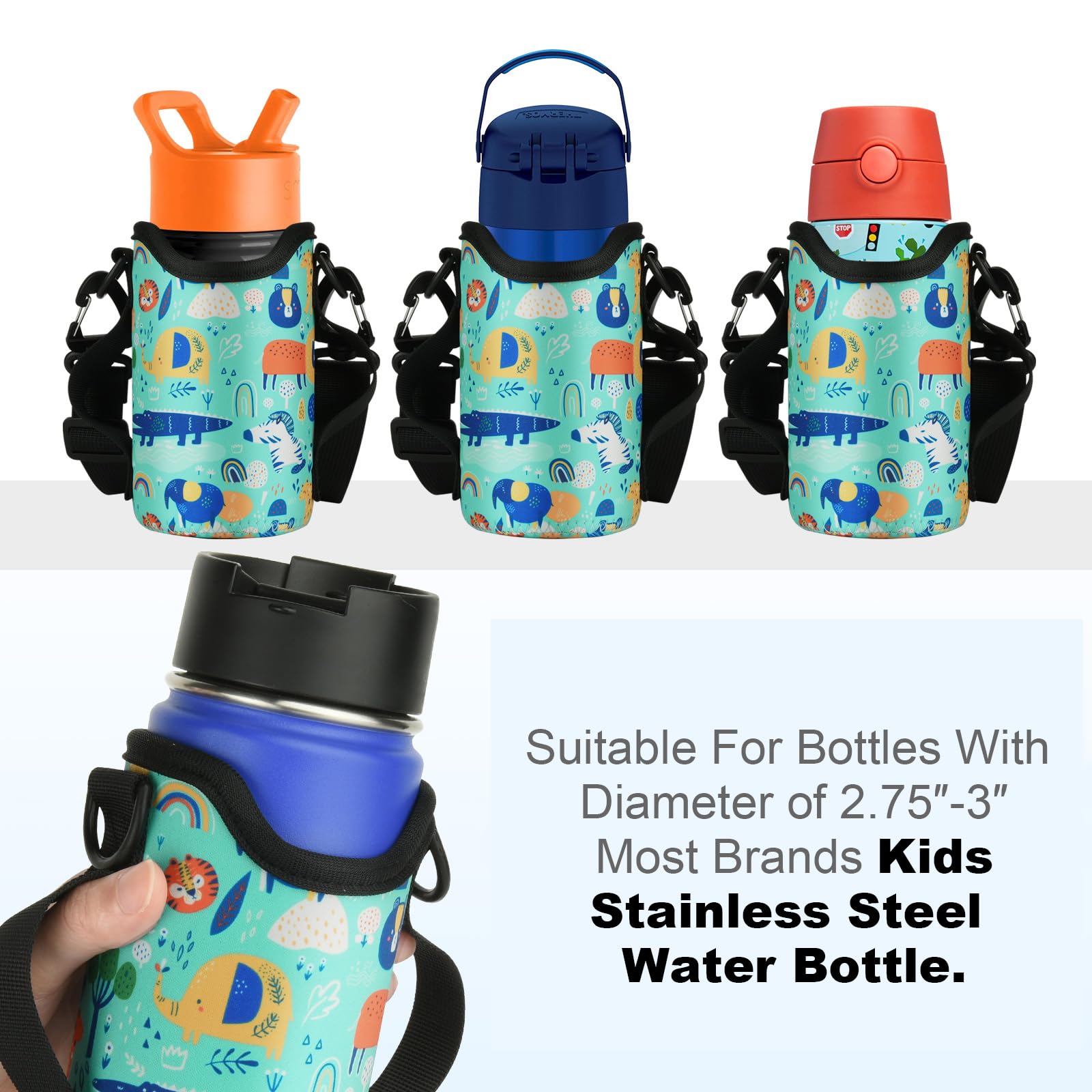 Beautyflier Neoprene Kids Water Bottle Sleeve Cover For Simple Modern, Contingo, Thermos Kids Stainless Steel Water Bottle, Wate