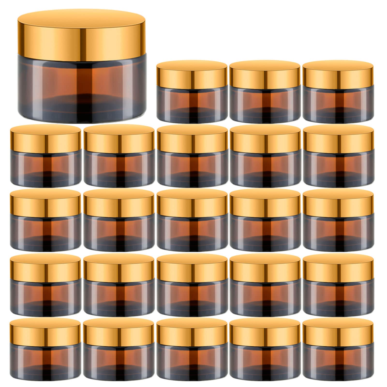 Iron Bill 1 Oz Amber Round Glass Jars With Inner Liners And Gold Lids(24Pcs) Empty Cream Containers Refillable Cosmetic Vials Fo