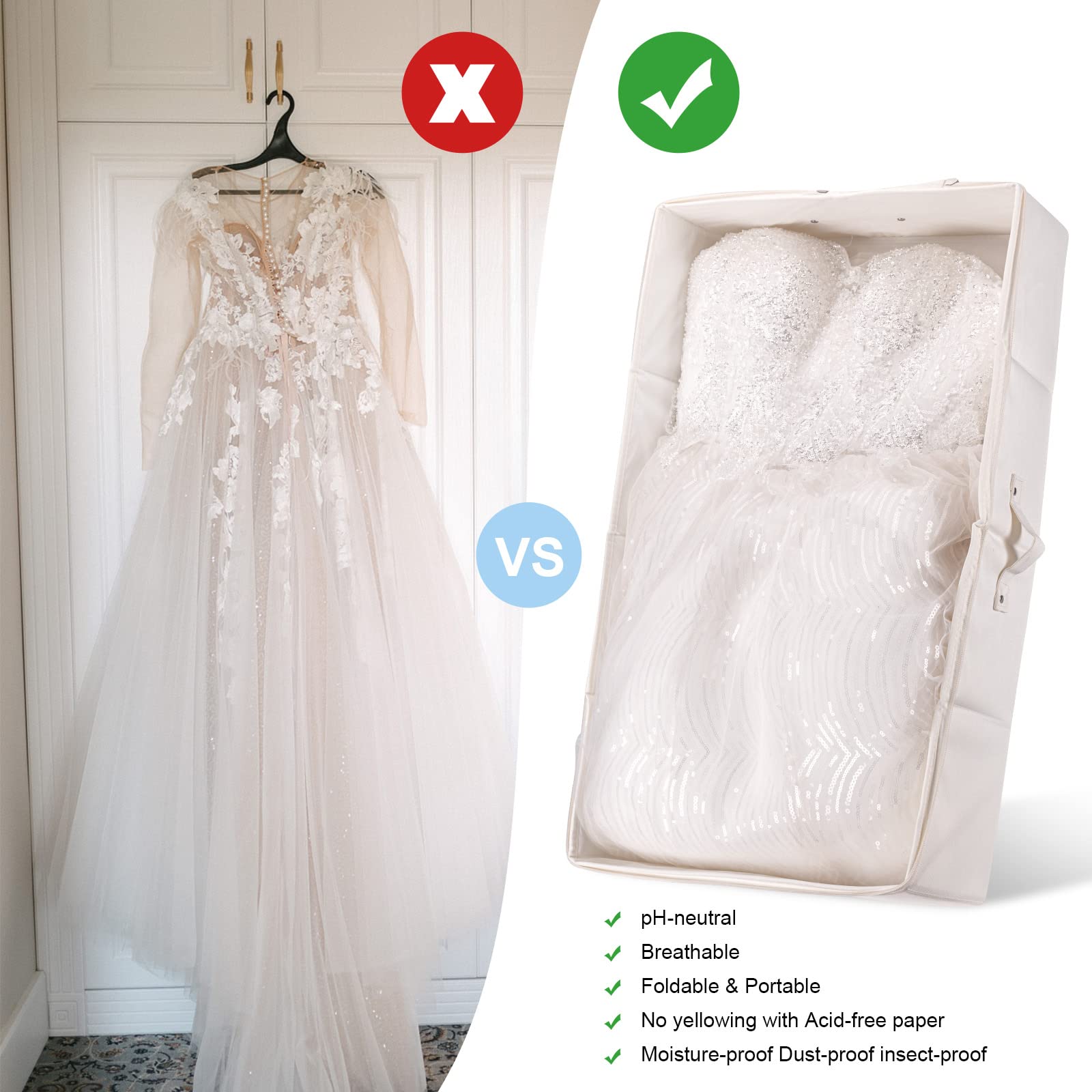 Wedding Dress Storage Box - Wedding Dress Preservation Box with 20 Sheets of Acid Free Tissue Paper for Storage Wedding Dress St