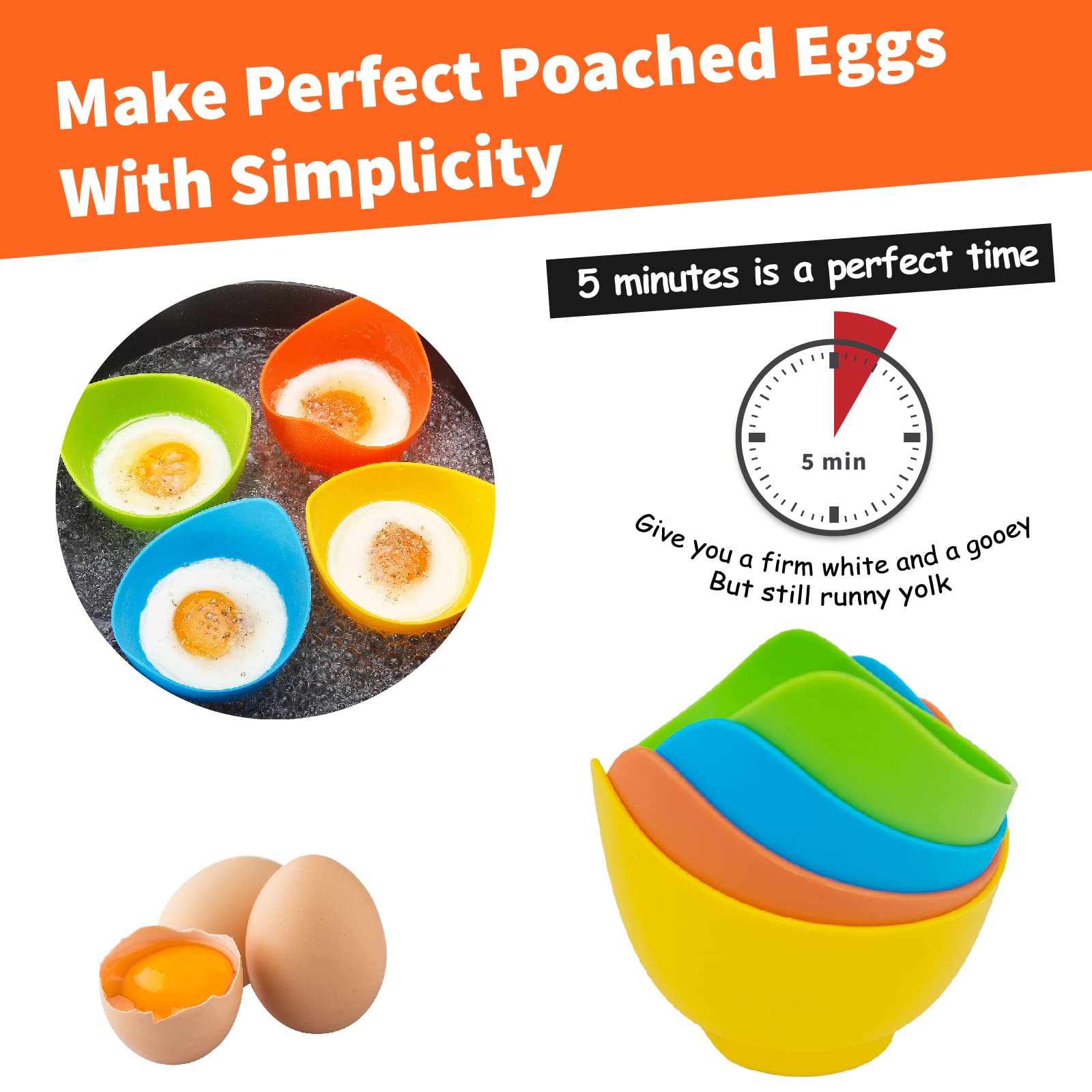 4 Pack Egg Poacher, Bpa Free Silicone Egg Poachers, Egg Cups For Air Fryer, Thickened Stable Egg Cooker With Extra Oil Brush