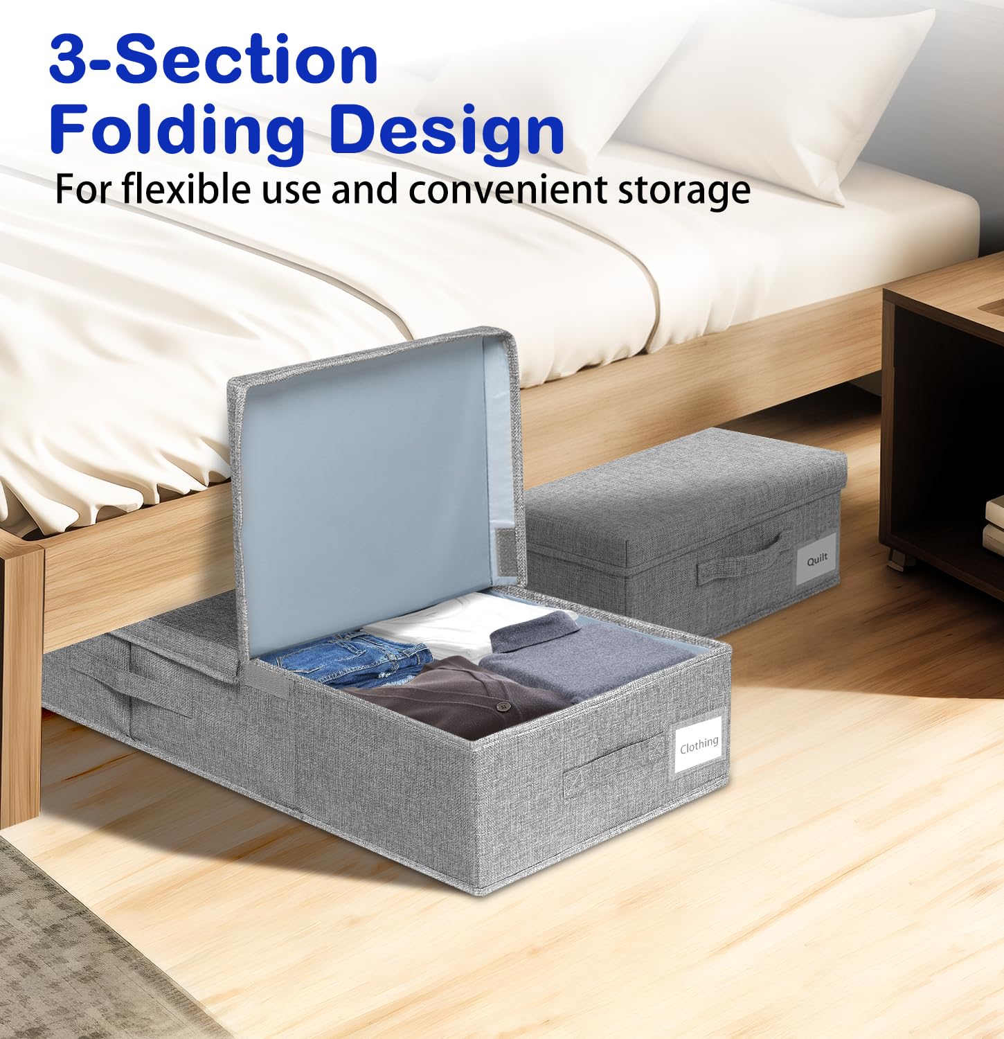 boailydi Under Bed Storage Containers with Lid, Sturdy Underbed Storage Bins with Reinforced Handle, Closet Organizers and Stora