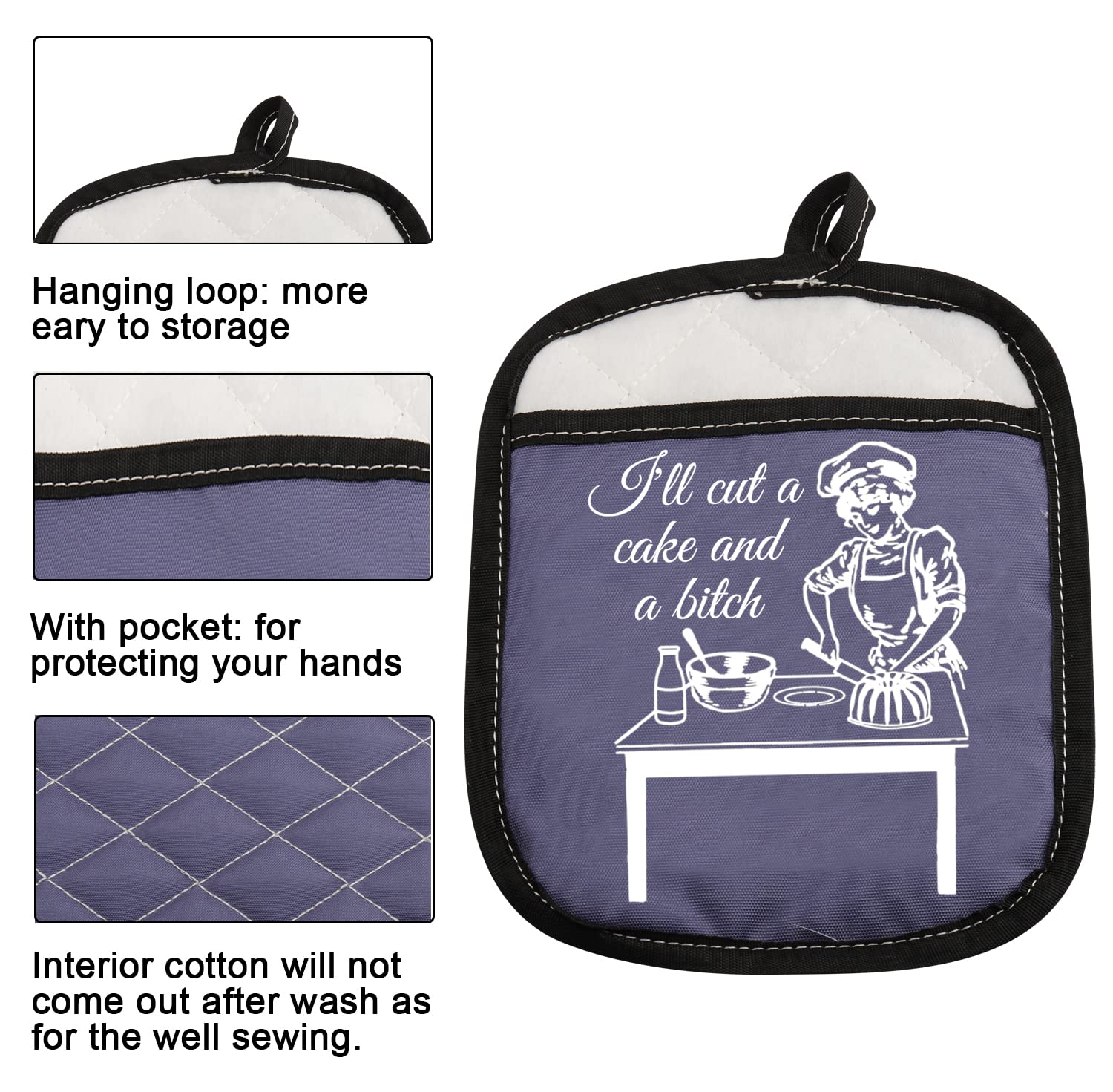 Novelty Baking Gift Heat Resistant Potholder Oven Pads With Pocket Ill Cut A Cake And A Bitch Funny Baker Gift (I'Ll Cut A Cake