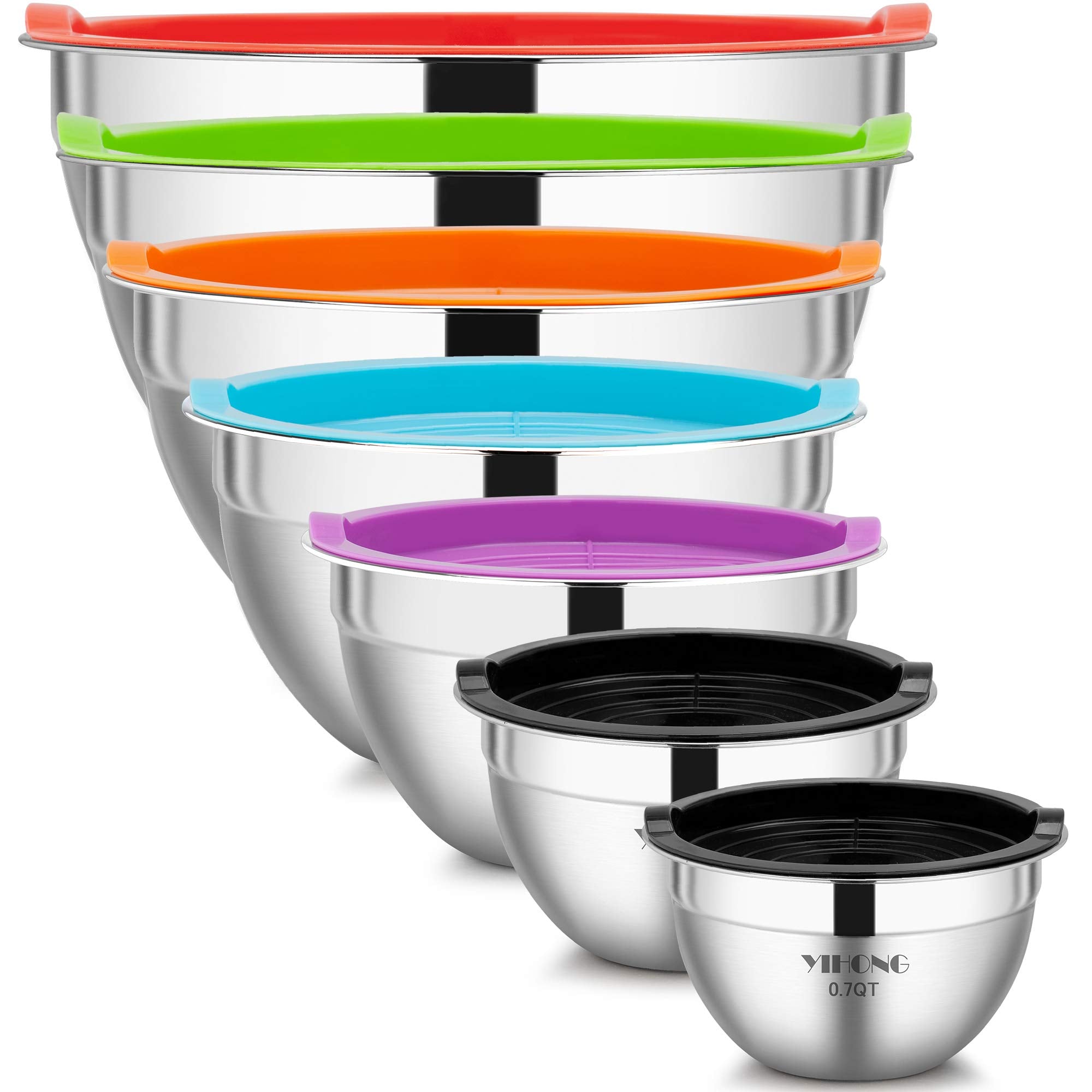 Yihong 7 Piece Mixing Bowls With Lids For Kitchen, Stainless Steel Mixing Bowls Set Ideal For Baking, Prepping, Cooking And Serv