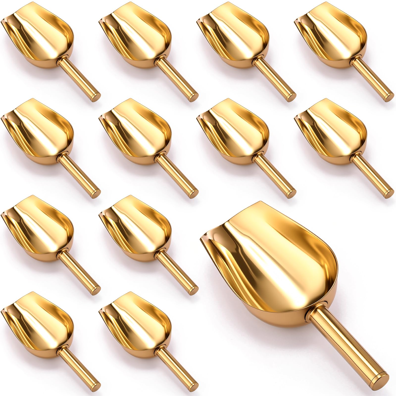 Roshtia 12 Pcs Gold Ice Scoops Stainless Steel Mini Scoop Candy Scoops for Kitchen Dispenser Buffet Jars, Scooping Coffee Bean, 
