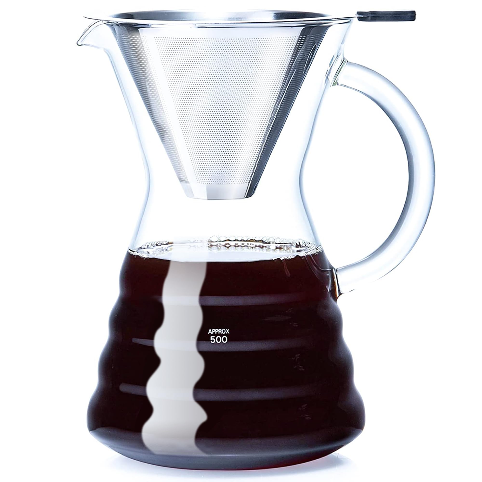 Unbreakable Pour Over Coffee Maker With Permanent Stainless Filter 8 Cup, Thickened Heat-Resistant Borosilicate Glass Dripper Co