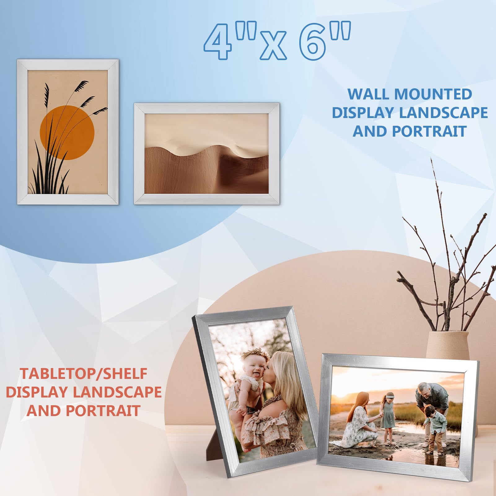 WIFTREY 4x6 Picture Frame Set of 18, 4 x 6 Photo Frames Bulk for Wall Hanging or Tabletop Display, Silver