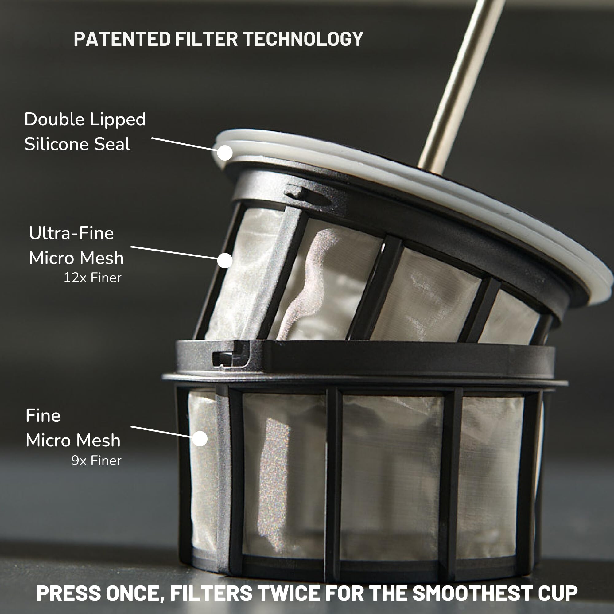 ESPRO P3 French Press Coffee Maker, 18 oz, Black, Patented Double Microfilter for Sludge-Free Coffee, Model 1418C-BK