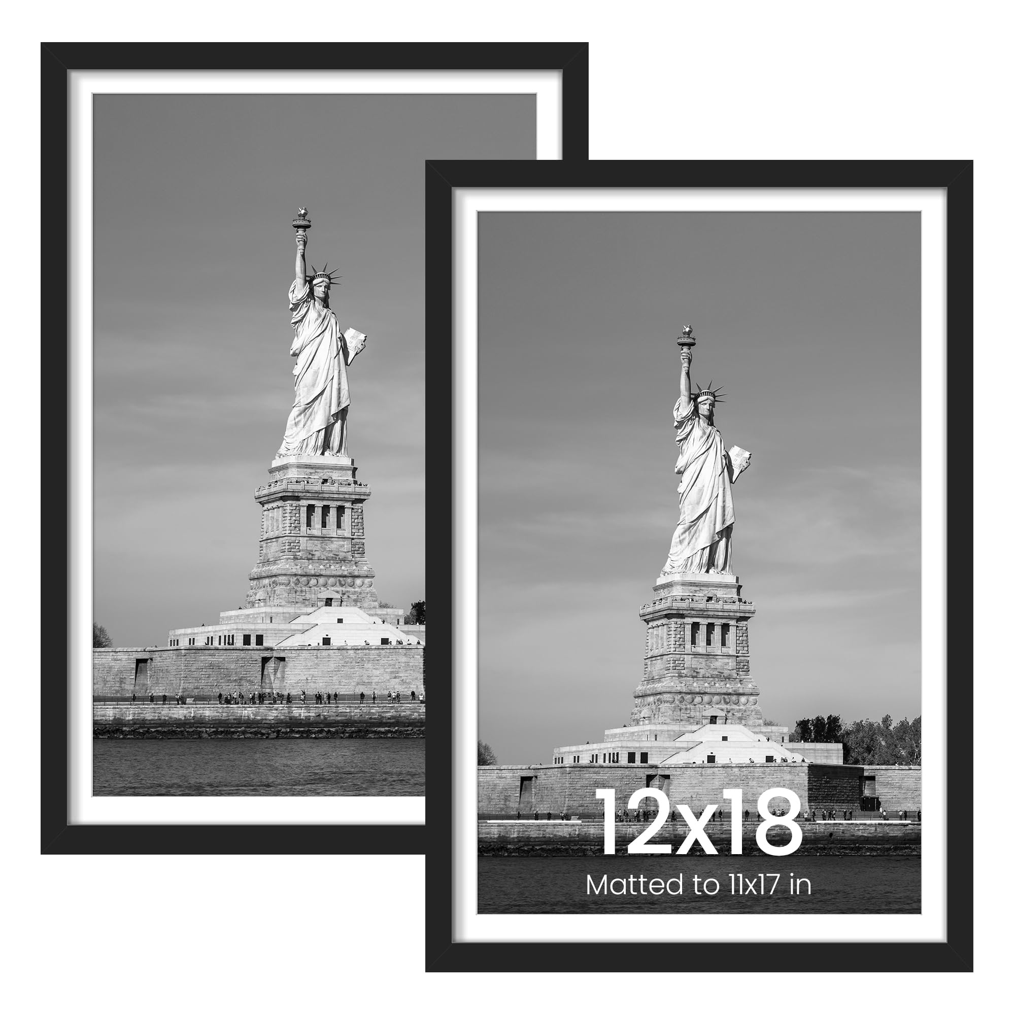 ENJOYBASICS 12x18 Picture Frame, Display Poster 11x17 with Mat or 12 x 18 Without Mat, Wall Gallery Photo Frames, Black, 2 Pack