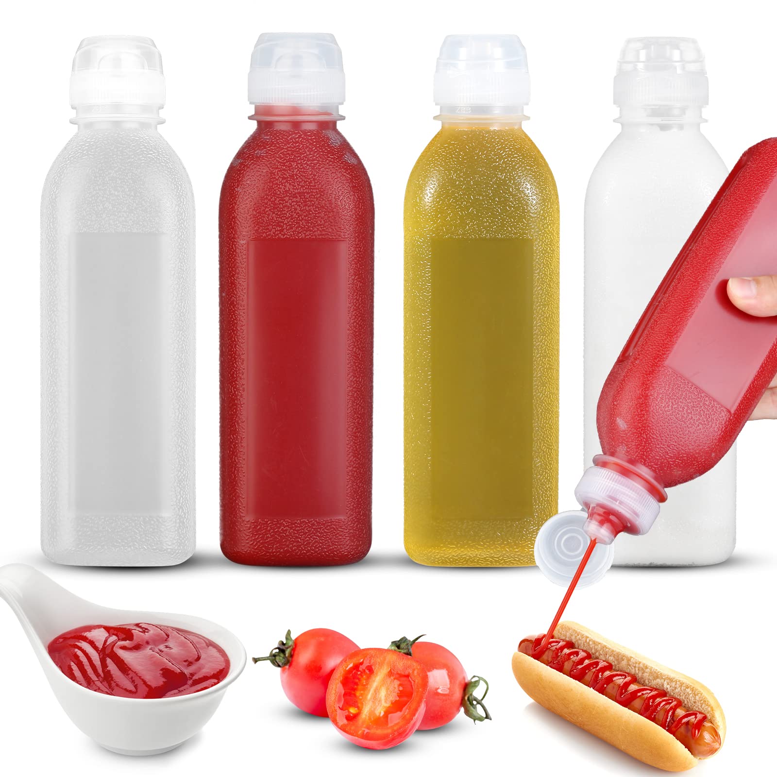 Zlxtxpor Condiment Squeeze Bottles for Sauces, Olive Oil Dispenser, Ketchup Bottles 4-Pack 17 oz (500ml), Food-Grade PP5 Materia