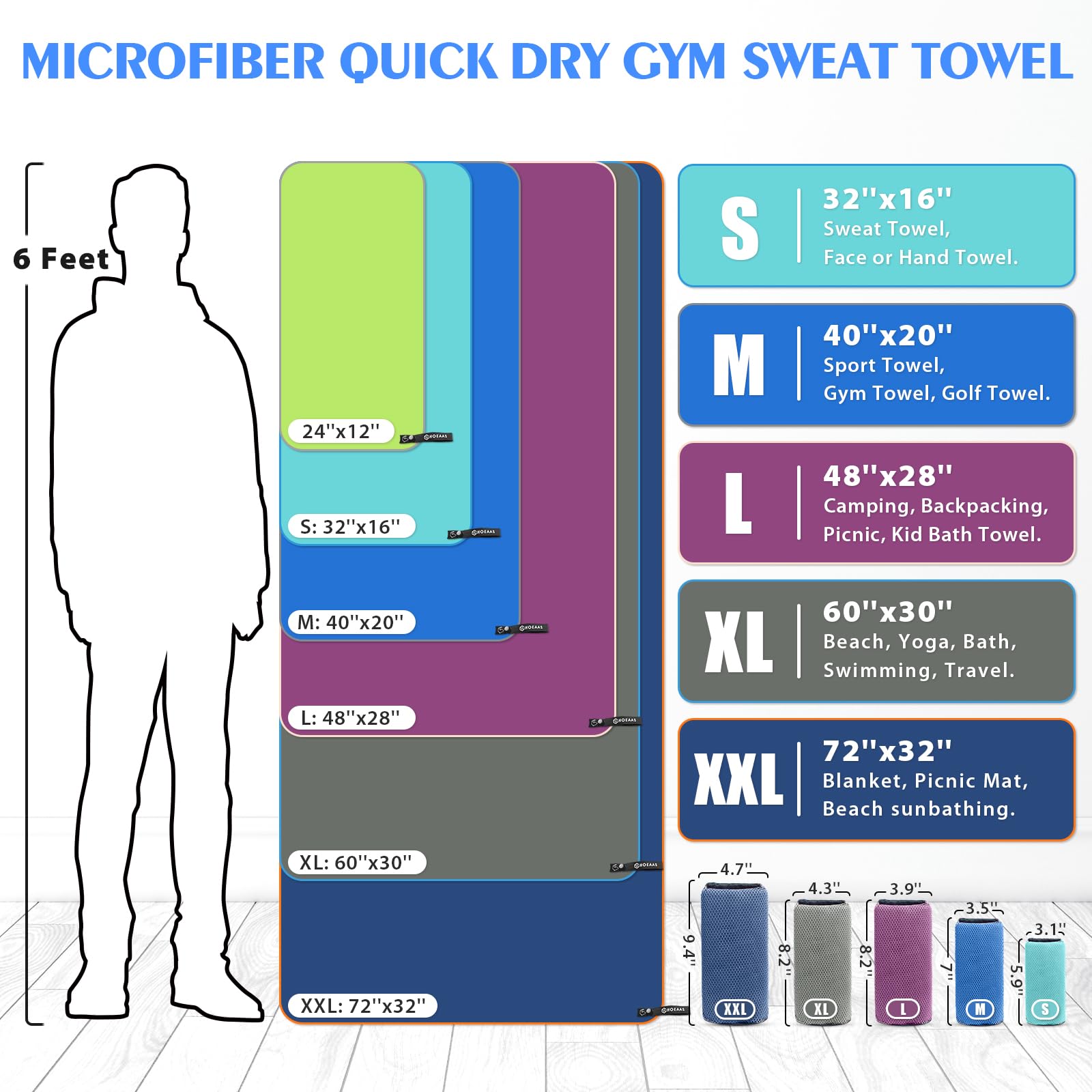 Hoeaas 2 Pack Microfiber Travel Towel, Quick Dry Towel Gym Towels Beach Towel Super Absorbent Compact Lightweight Camping Towel