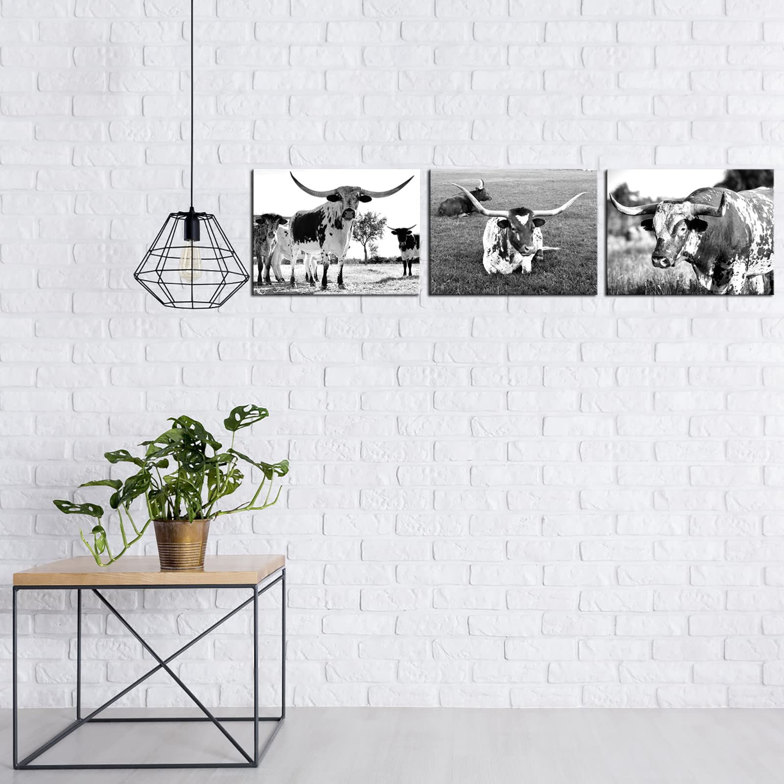 Nachic Wall 3 Pieces Longhorn Wall Art Black And White Longhorn Decor Pictures Painting For Living Room Farmhouse Cabin