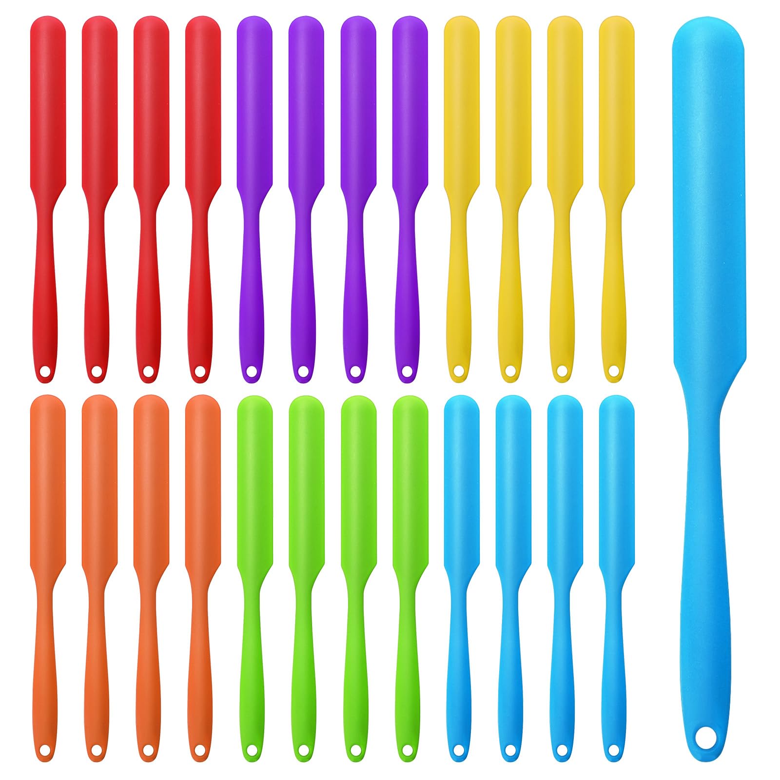 24 Pcs Silicone Jar Spatula Set Heat Resistant Silicone Jar Spatula Flexible Non Stick Jam Spatula with Long Handle Mixing Batte