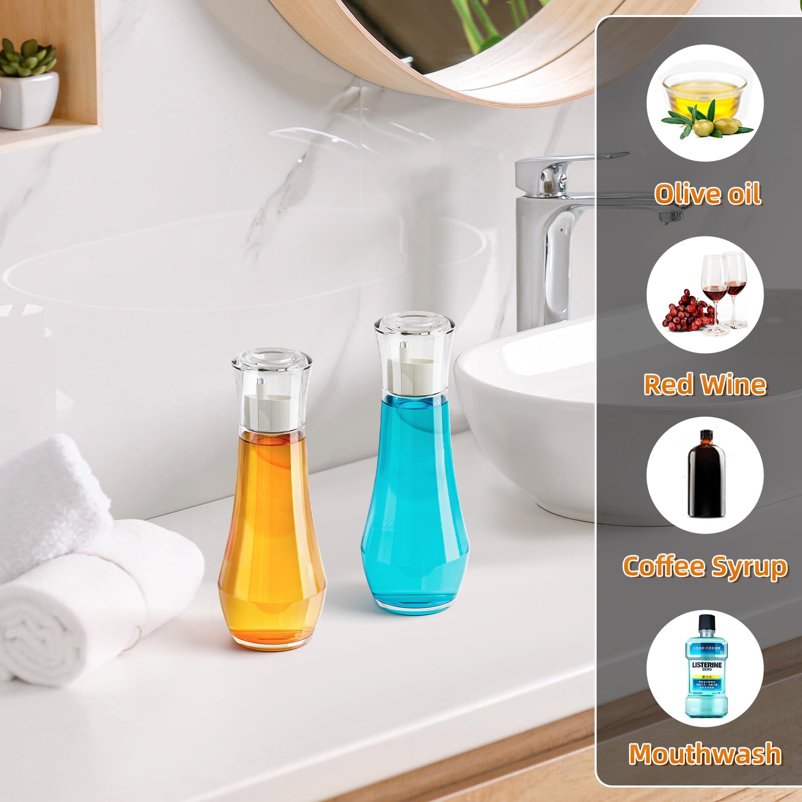 Vitviti Glass Mouthwash Dispenser For Bathroom, 8.8Oz Mouth Wash Container Bottle With Lid Cup, Small Clear Refillable Mouthwash