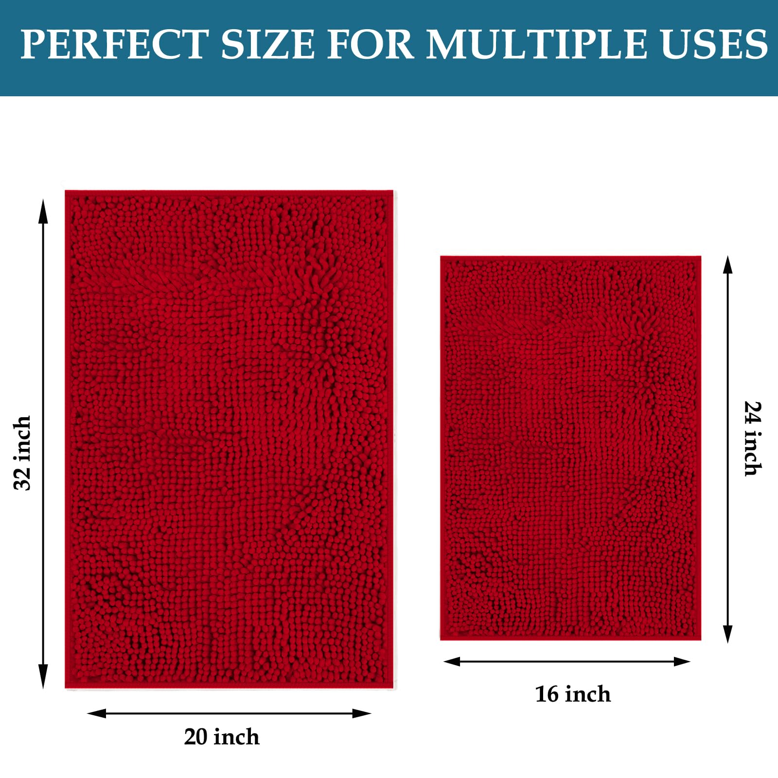 Rug Mat, 24X16+20X32, Luxury Chenille Shaggy Microfiber Bath Rugs Set, Bathroom Rugs Non-Slip Washable, Extra Soft & Thick, Ultr
