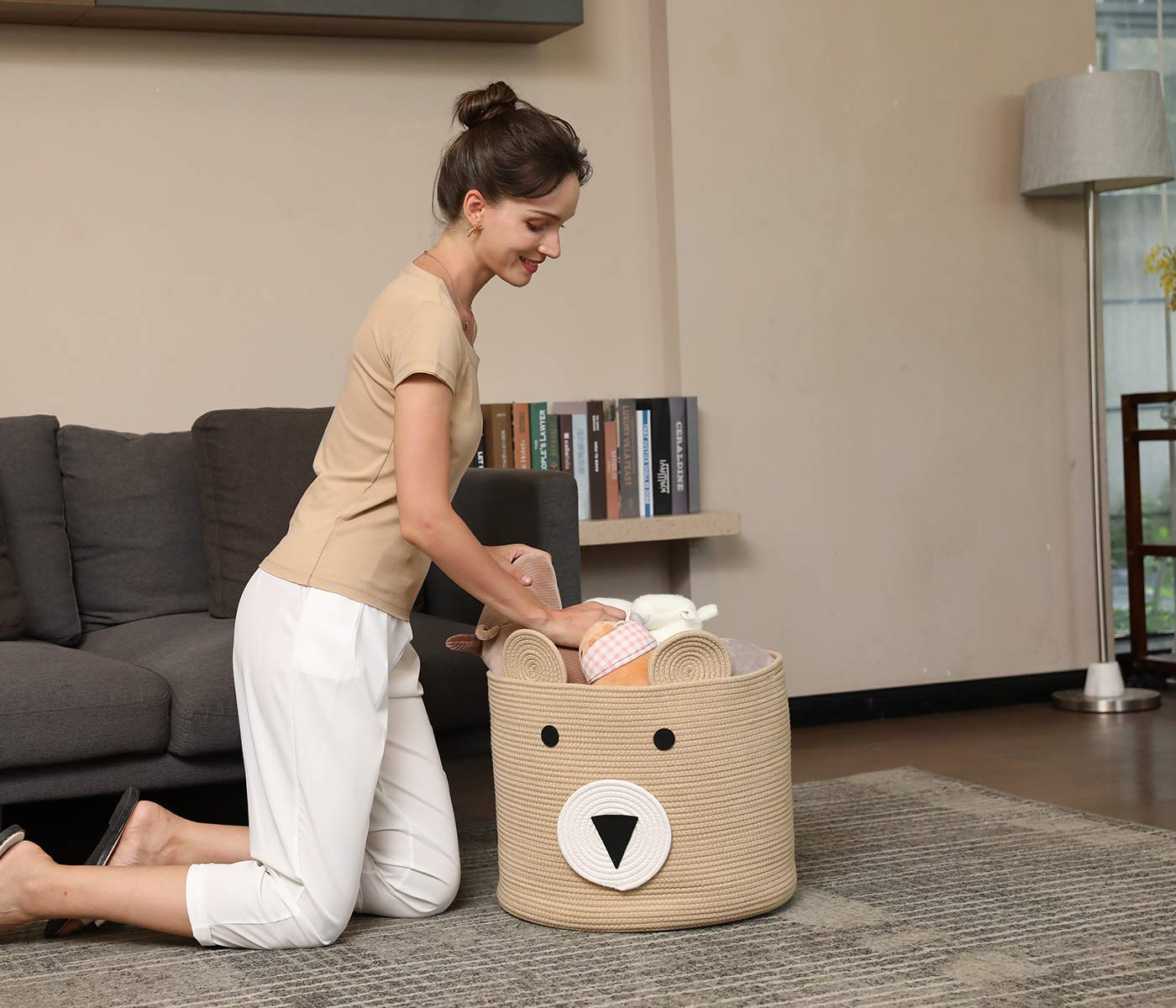 Bear Basket, Animal Basket, Large Cotton Rope Basket, Large Storage Basket, Woven Laundry Hamper, Cloth Storage Bin, For Clothes