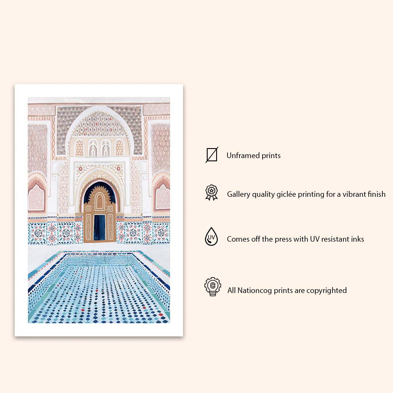 Nationcog Marrakech Art Print, Morocco Art Print, Medersa Ben Youssef, Travel Print, Travel Poster, Moroccan Decor, Housewarming
